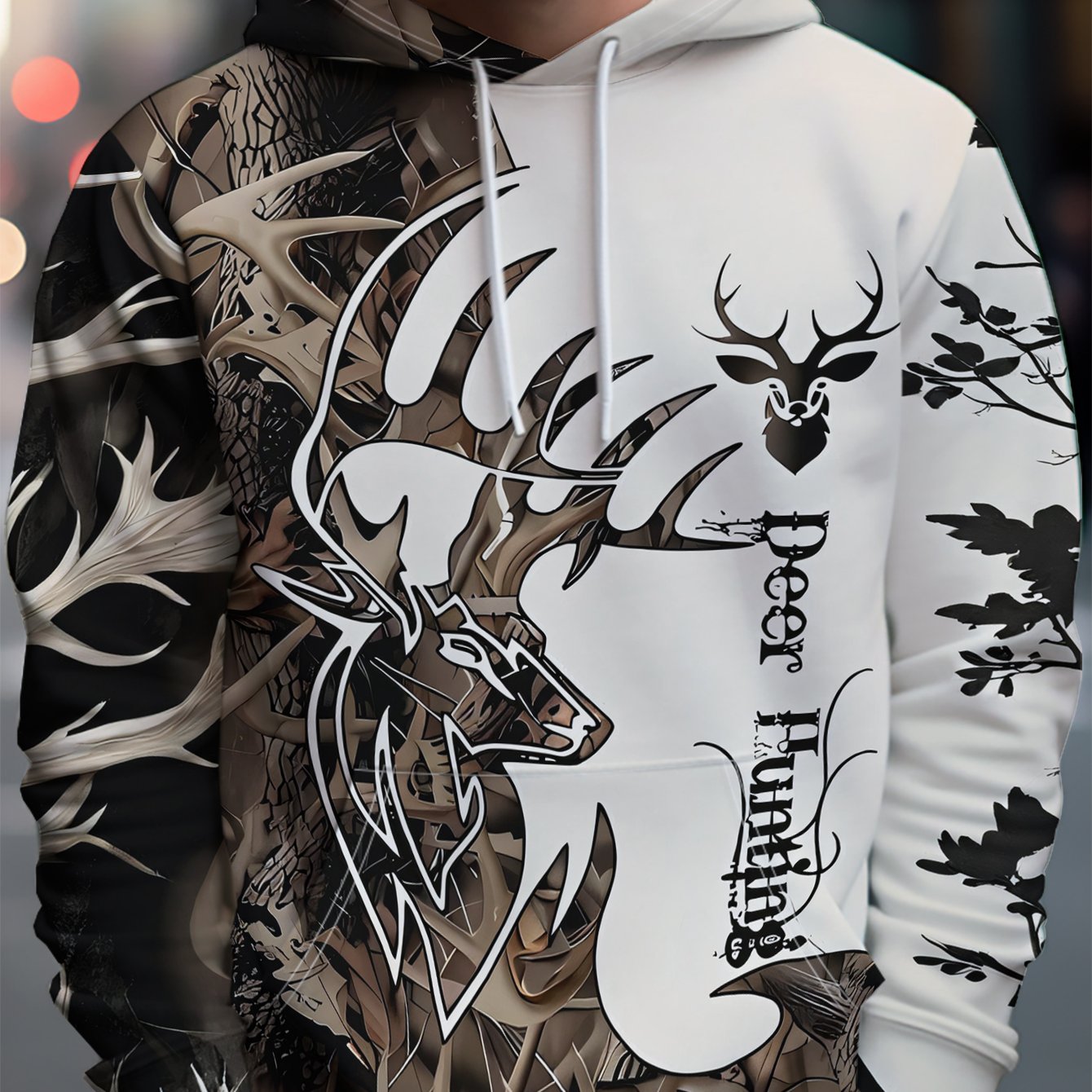 TEMU Men's Hooded Sweatshirt With A Hunting Theme, Featuring Long Sleeves And A Drawstring, Perfect For Outdoor Activities And Autumn. Made From For