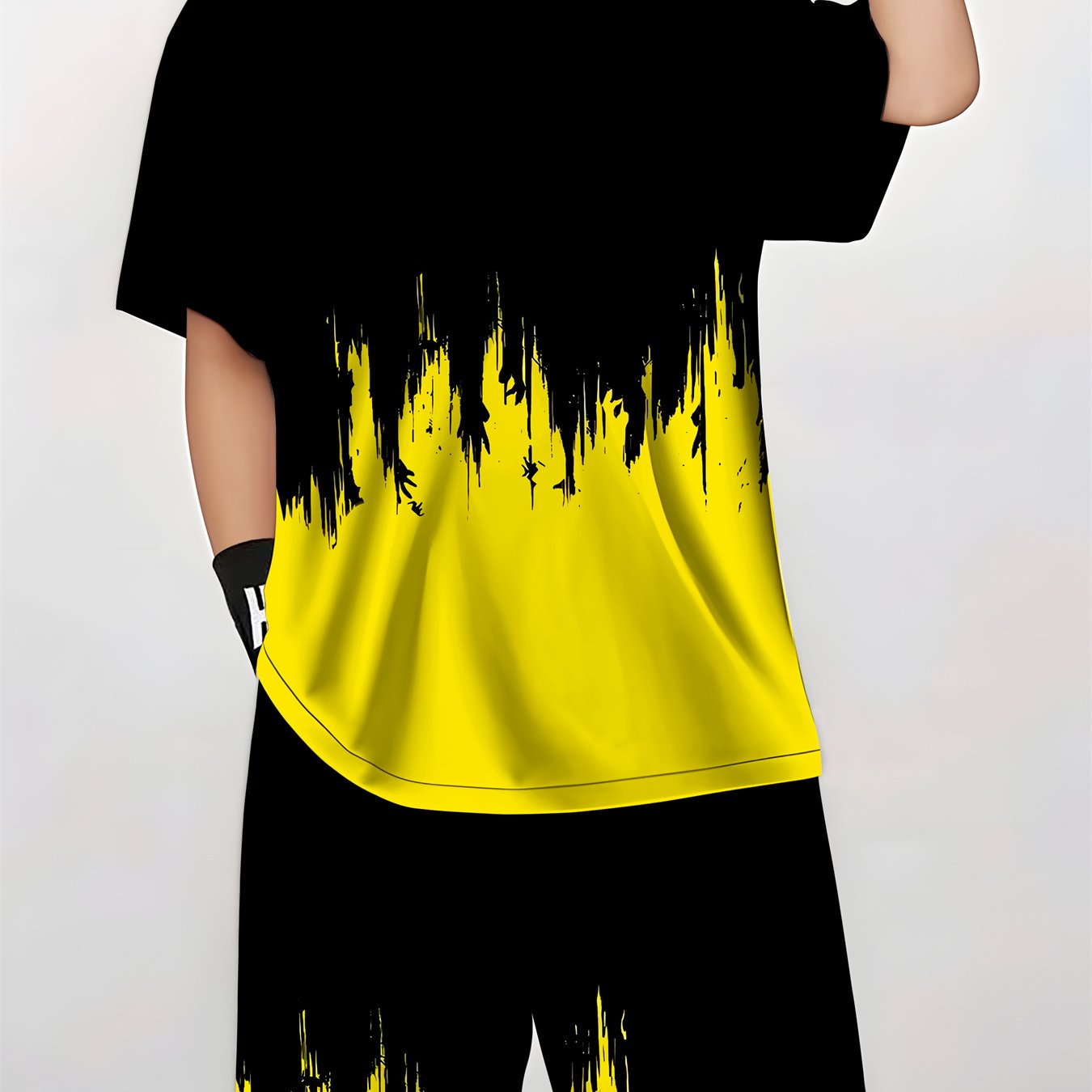 Image of T-shirt Set For Girls/boys, Block Children's Summer Short Sleeve T-shirt + Shorts Set, Streetwear Black And Yellow Outfit, Perfect For Outdoor
