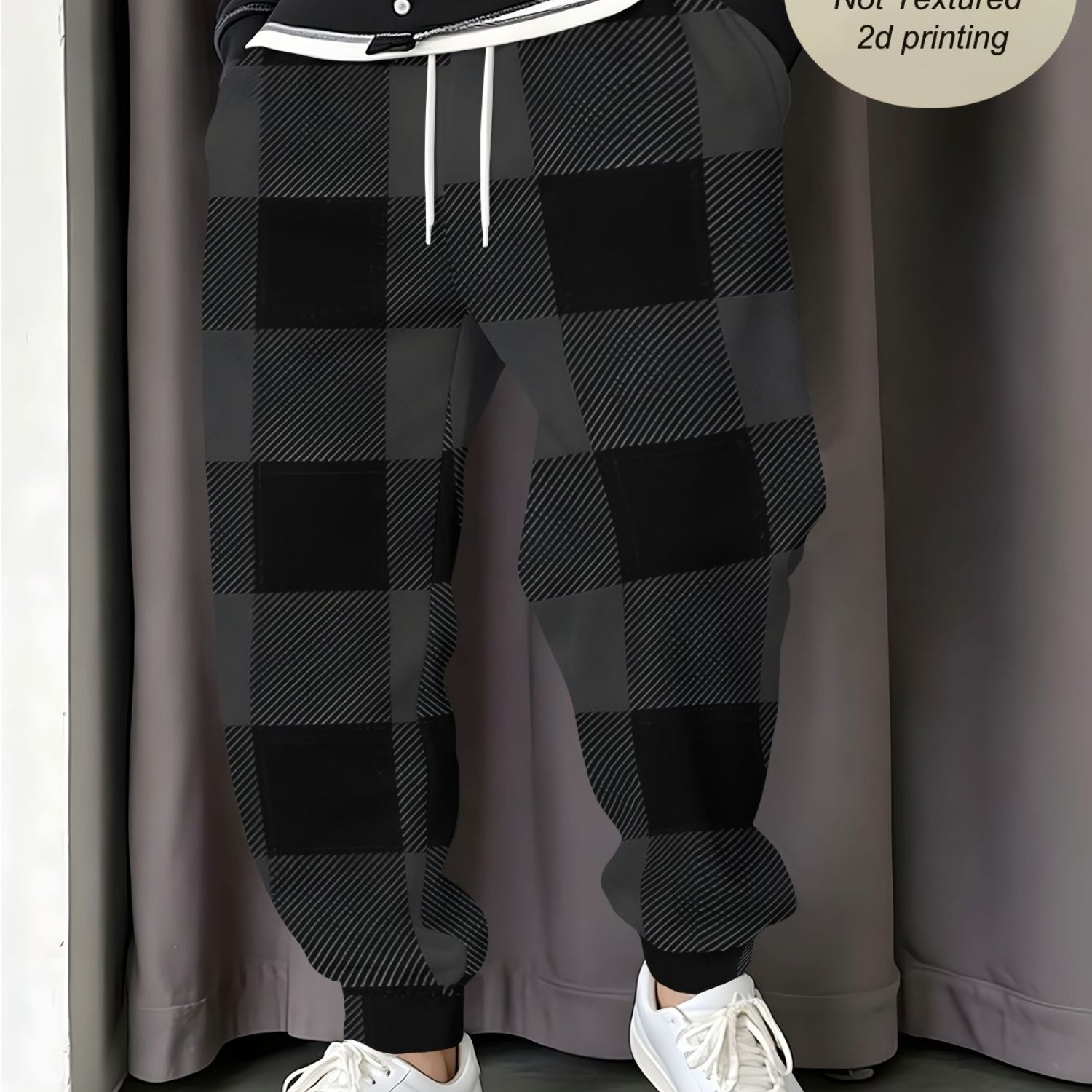 TEMU Trousers For Men High Quality | Print Design - Not Textured/2d Printing Men's Spring Autumn Easy All-match Long Trousers Dark Gray Plaid Style