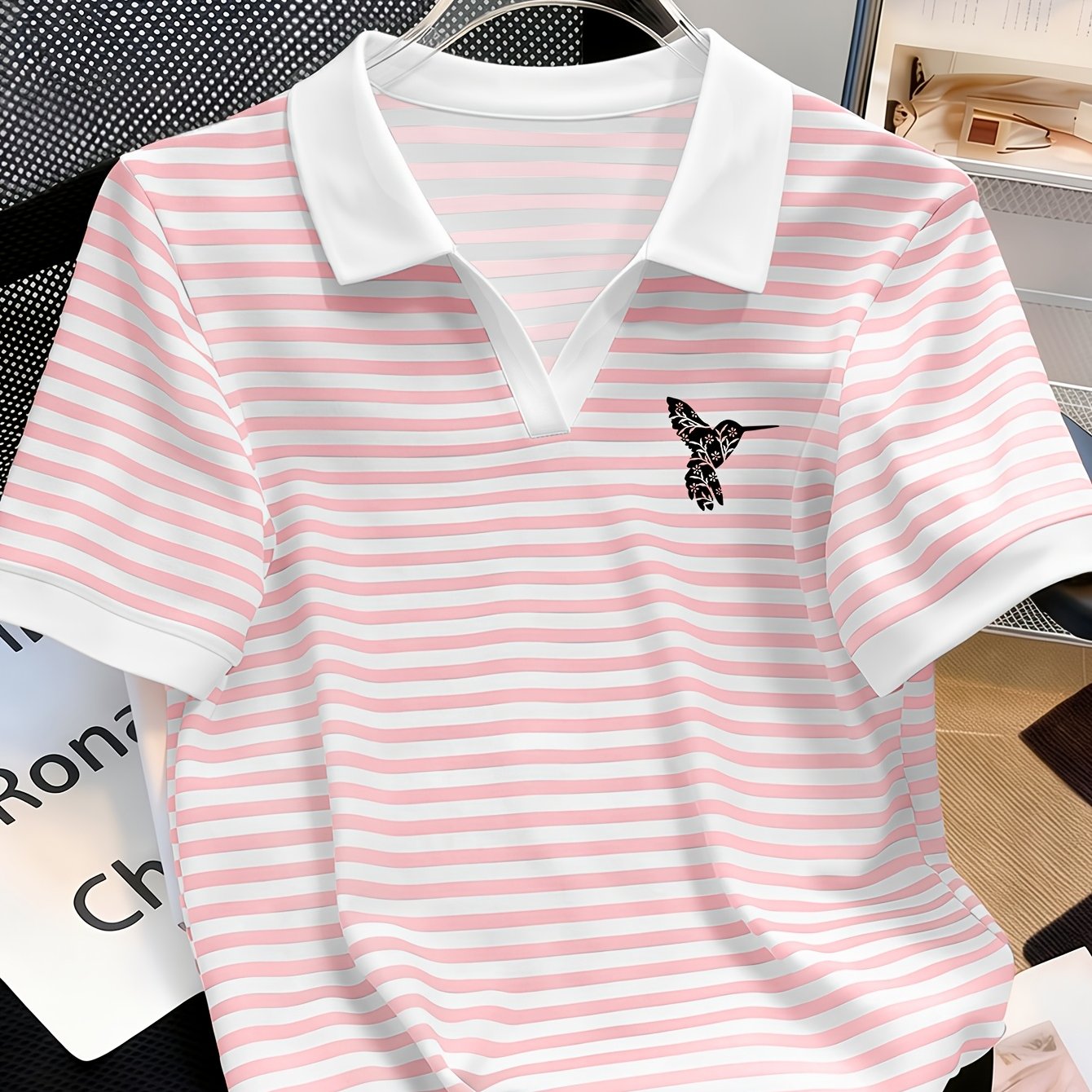 TEMU Hummingbird Silhouette Print Shirt With Floral And Botanical Motif, Featuring Soft And Smooth Fabric And Wrinkle-resistant. Classic Collar,