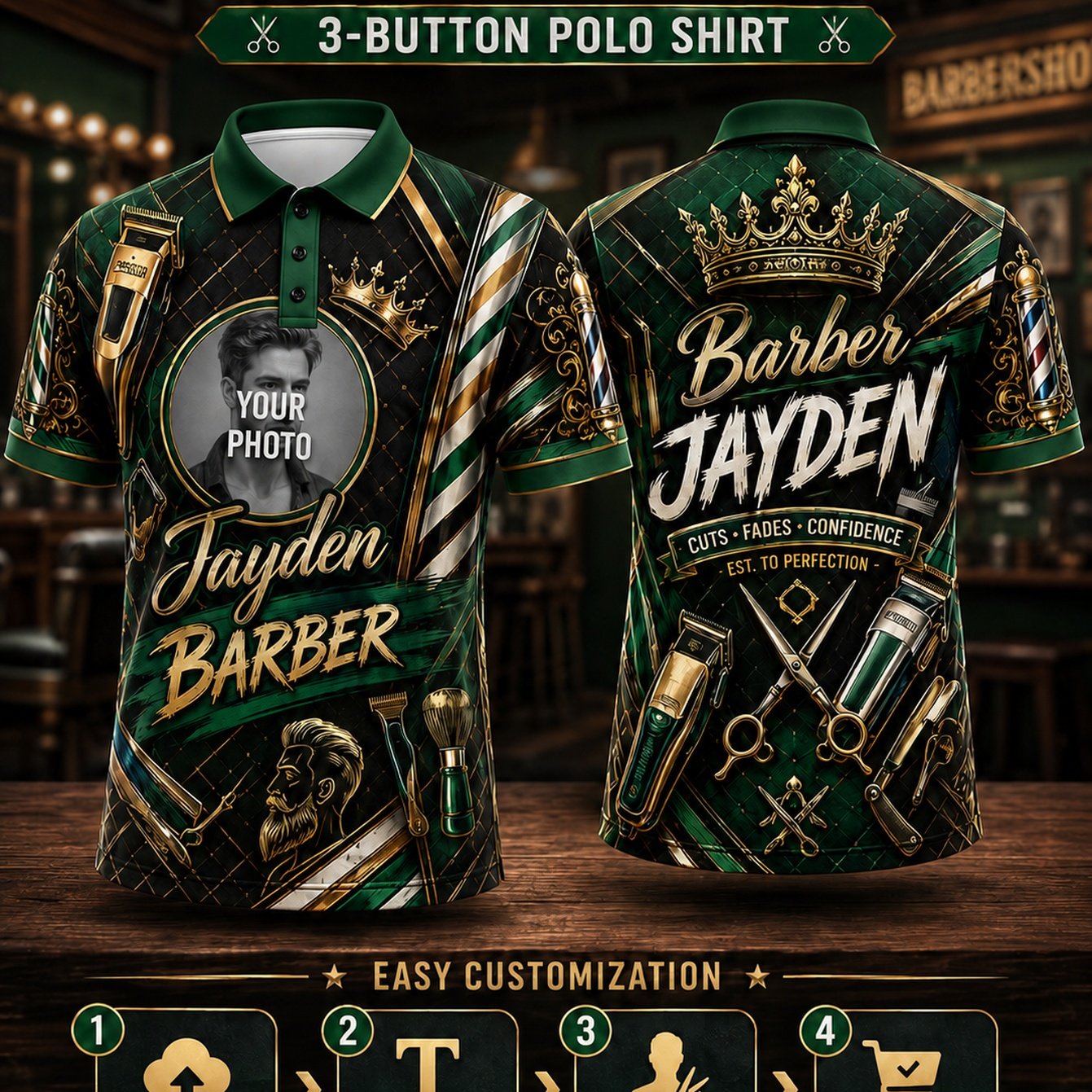TEMU 3d Full Width Hairdresser Shirt, Barber Cape Striped, Scissors And Electric Trimmer, Beard Portrait Crown European Retro Full Print Pattern,