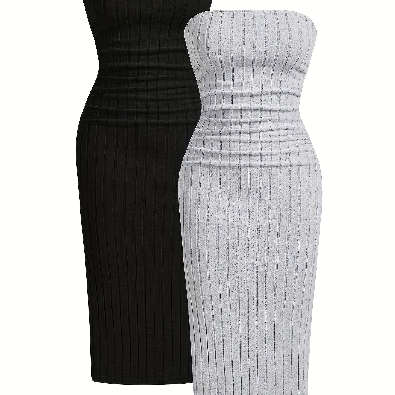TEMU 2pcs Bandeau Tube Dress, Western Style Bodycon Skirt, Date Casual All-match Women's Mid-long Dress