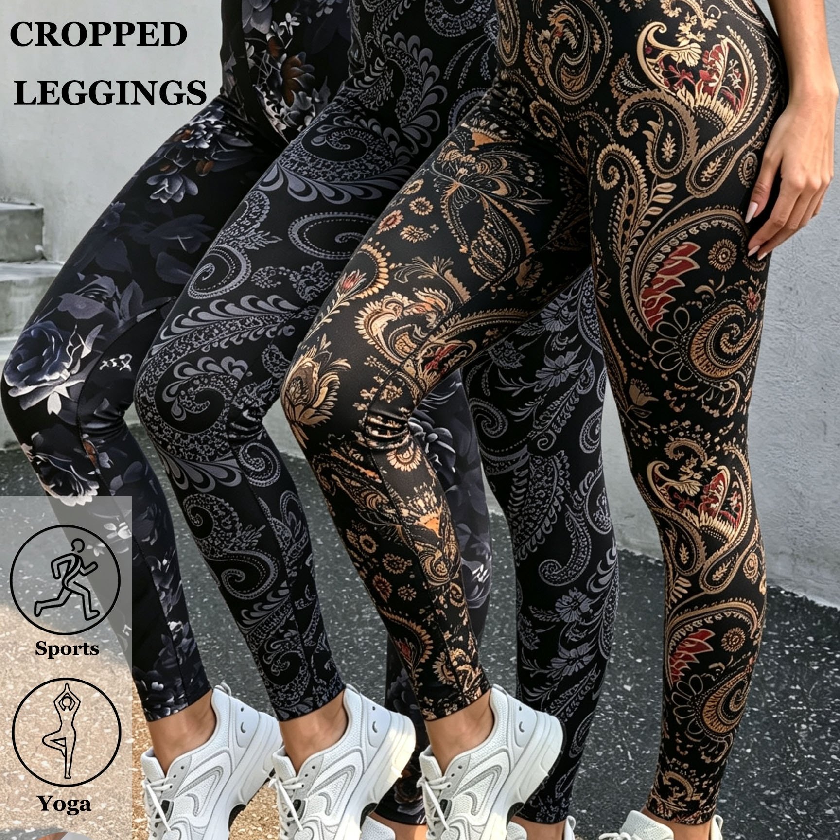 TEMU 3er-Pack Retro Geheimnisvolles Paisley Muster Blumen Print Damen Leggings Mode Elegant Tragen Elastischer Bund Hoch Dehnbar Nahtloser Sitz