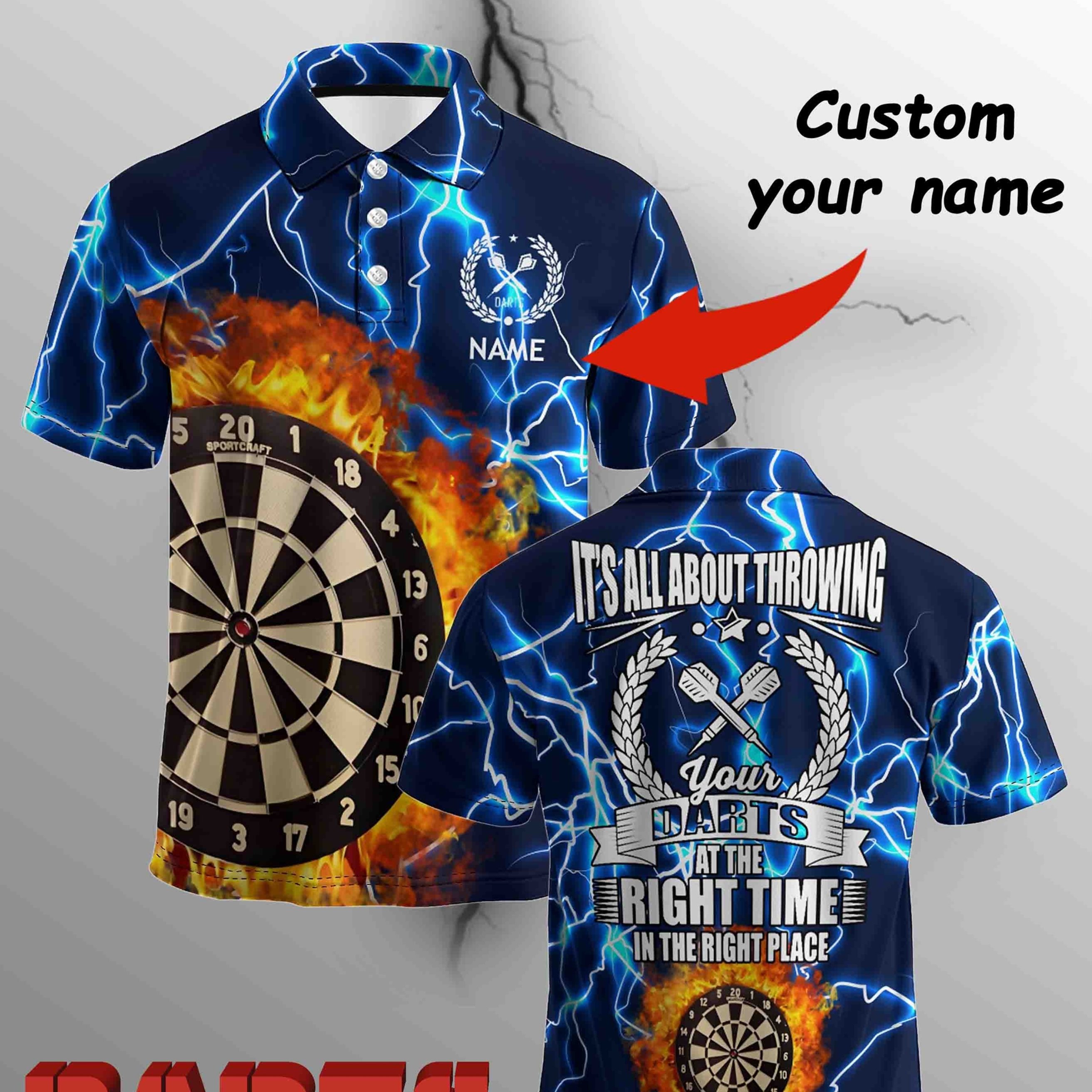 TEMU Customizable Summer Darts Club Shirt, Short Sleeve Lapel Design, Support Name And Team Name, Polyester Fabric Is Comfortable And Breathable,