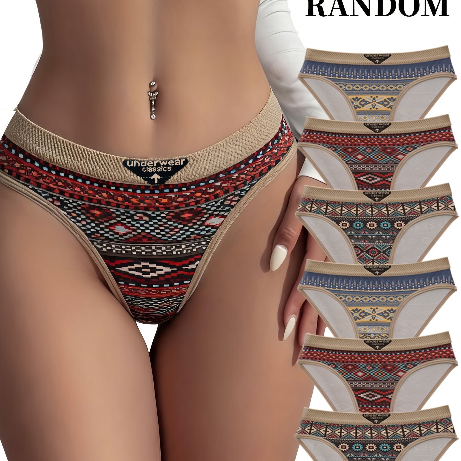 Image of Random 6-strip Pack Women's Low-waist Panties Contrast Checkered Letter All-match Comfortable Triangle Panties T-back Panties Multi-pack Affordable Version