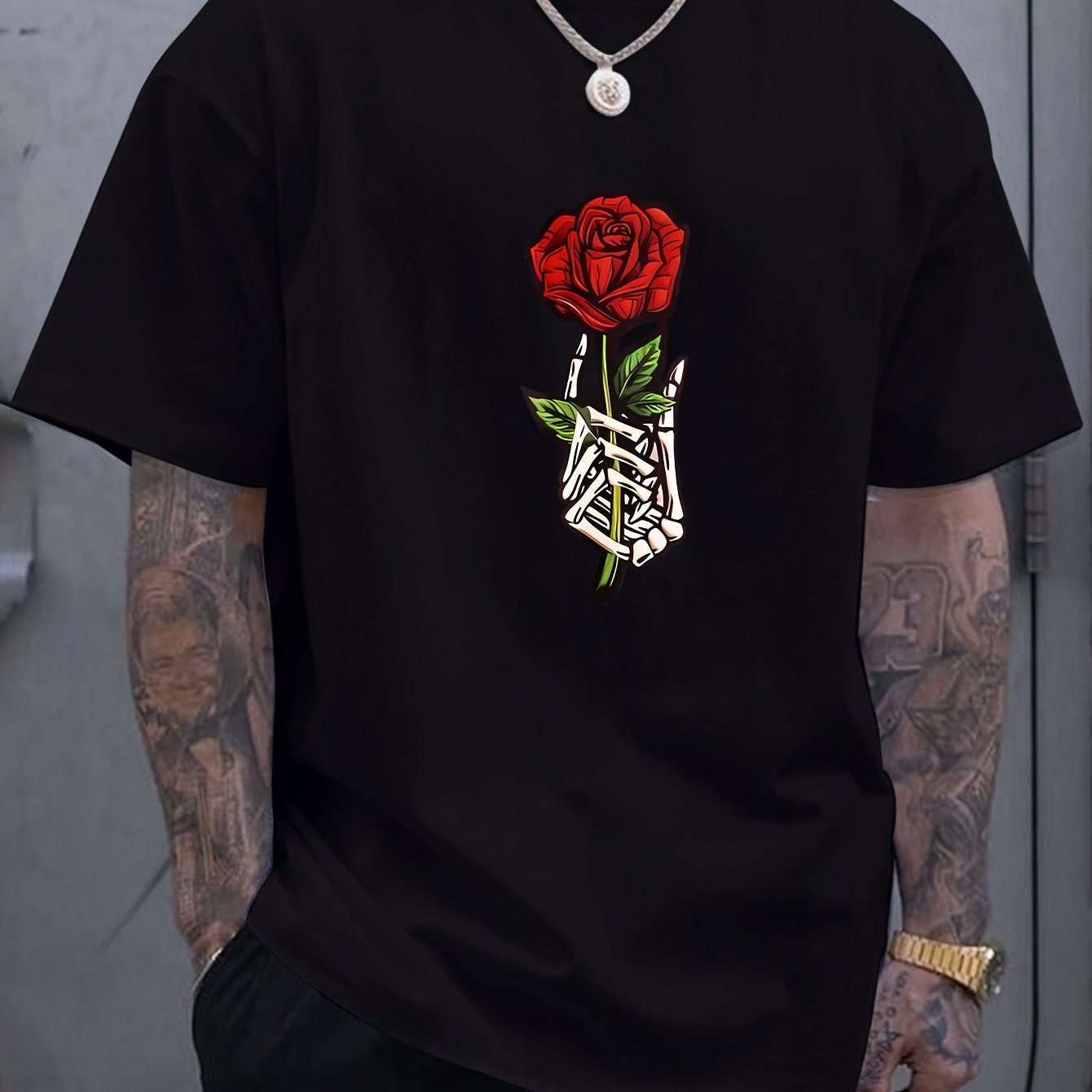 TEMU Plus Size Summer Short Sleeve Graphic Print T-shirt Versatile Men's Inner Layer Base Layer Short Sleeve, Plus Size