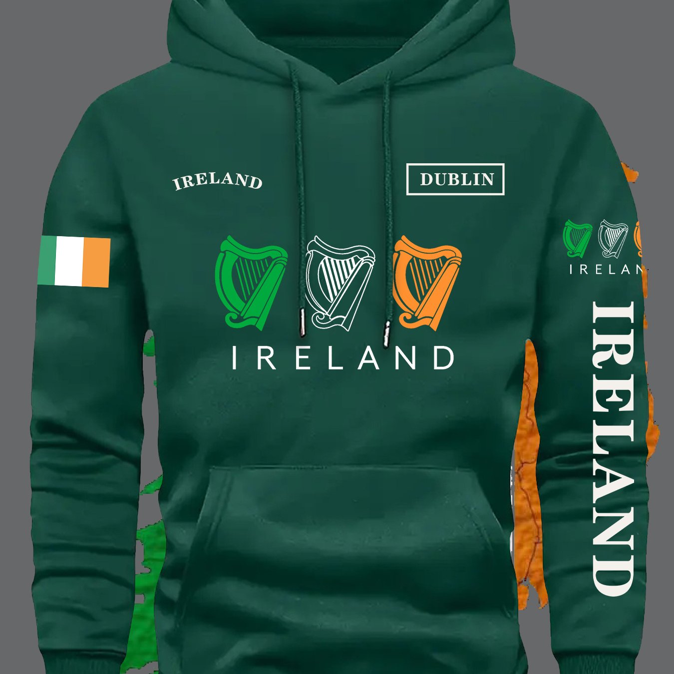 TEMU New Arrival Iron-on Multi-picture Irish Flag Pattern Sweatshirt Men's Loose Couple's Hooded Casual Jacket