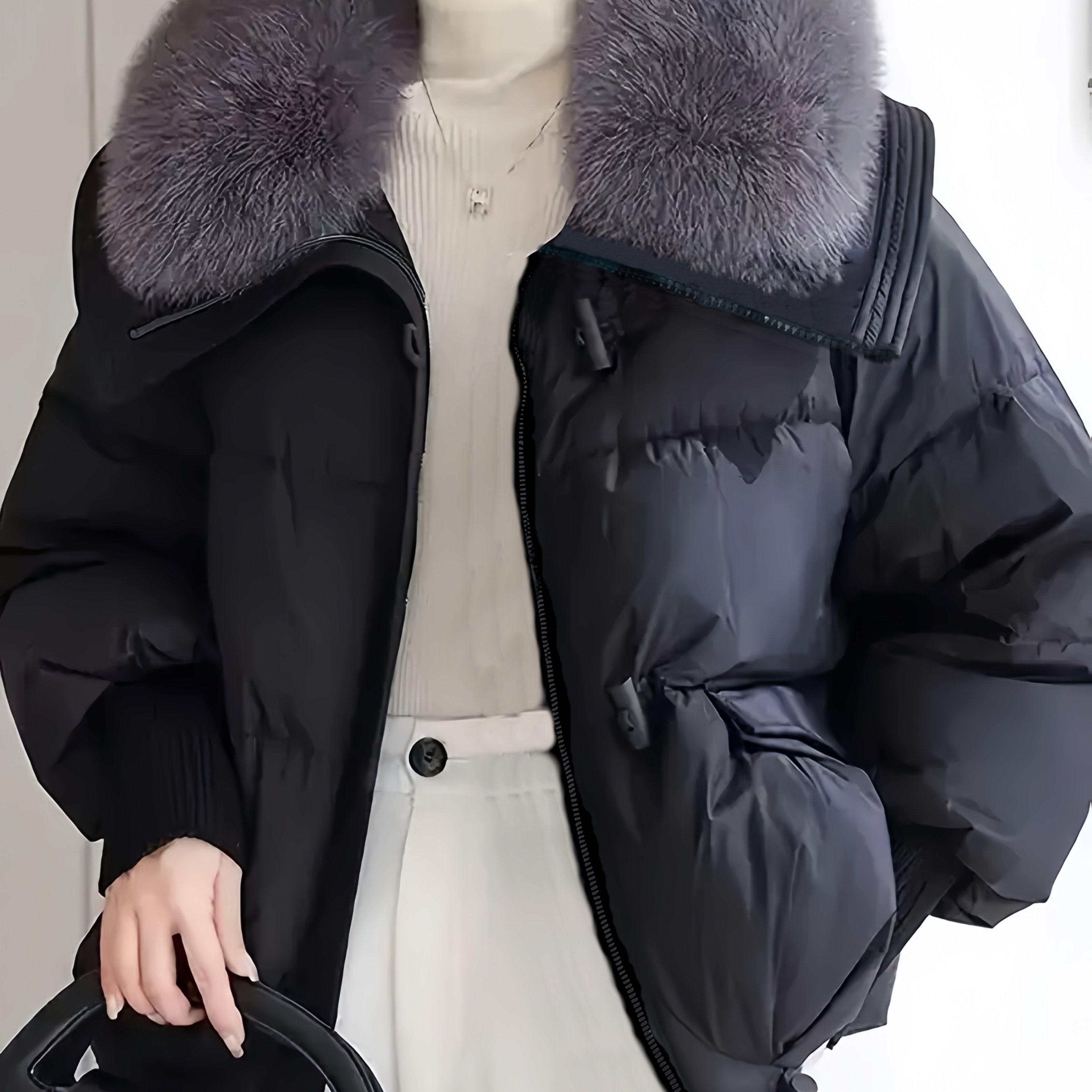 TEMU Cappotto oversize elegante da donna per inverno, in pelliccia rimovibile, vestibilit� e spessa, chiusura con zip e tasche, temperato