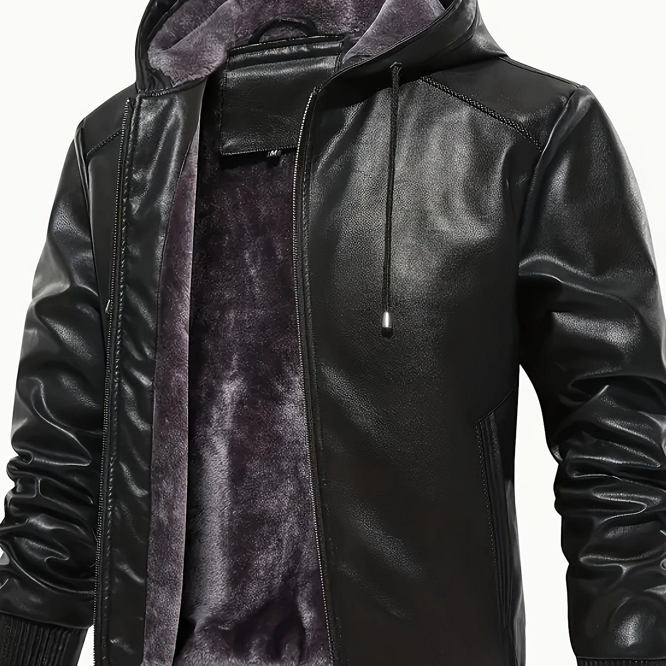 TEMU Men' Color Pu Hooded Fashion Outdoor, Windproof High Quality Fashion Soft Shell And Fleece