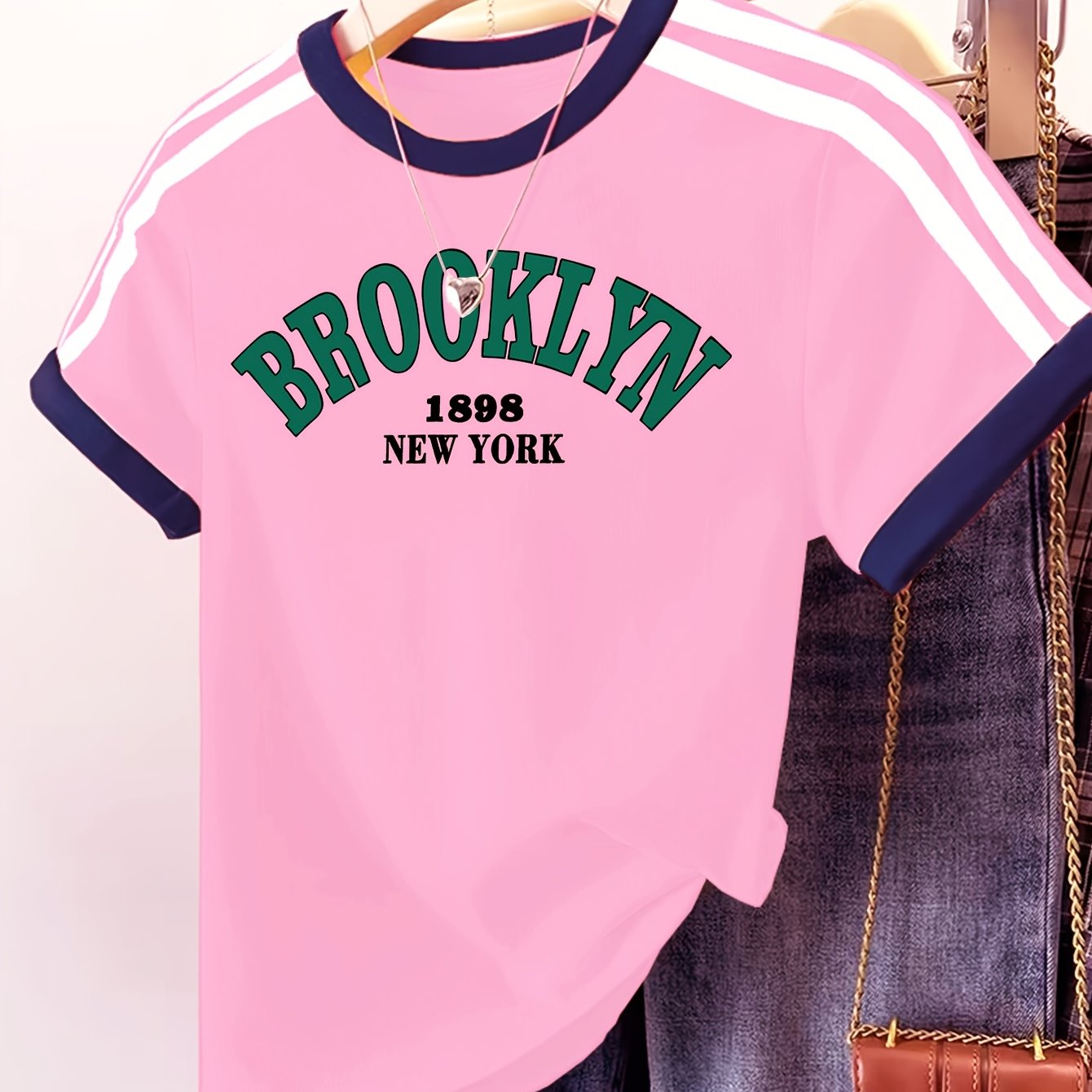TEMU Women's Y2k Retro Striped T-shirt - Short Sleeve Round Neck Color Block Top With Vertical Stripes, Medium Stretch Suitable For Spring Summer