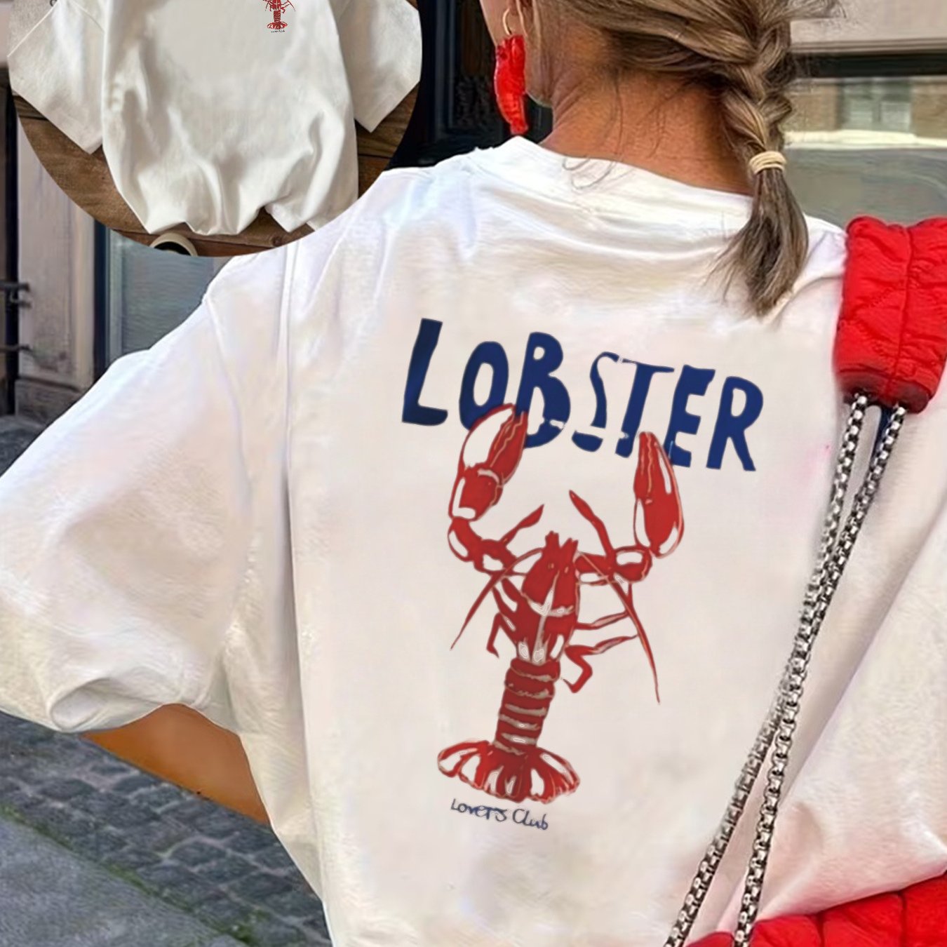 Image of Lobster-print T-shirt For Women, Casual And Breathable Loose Fit For Daily Summer Wear, Ships From Europe