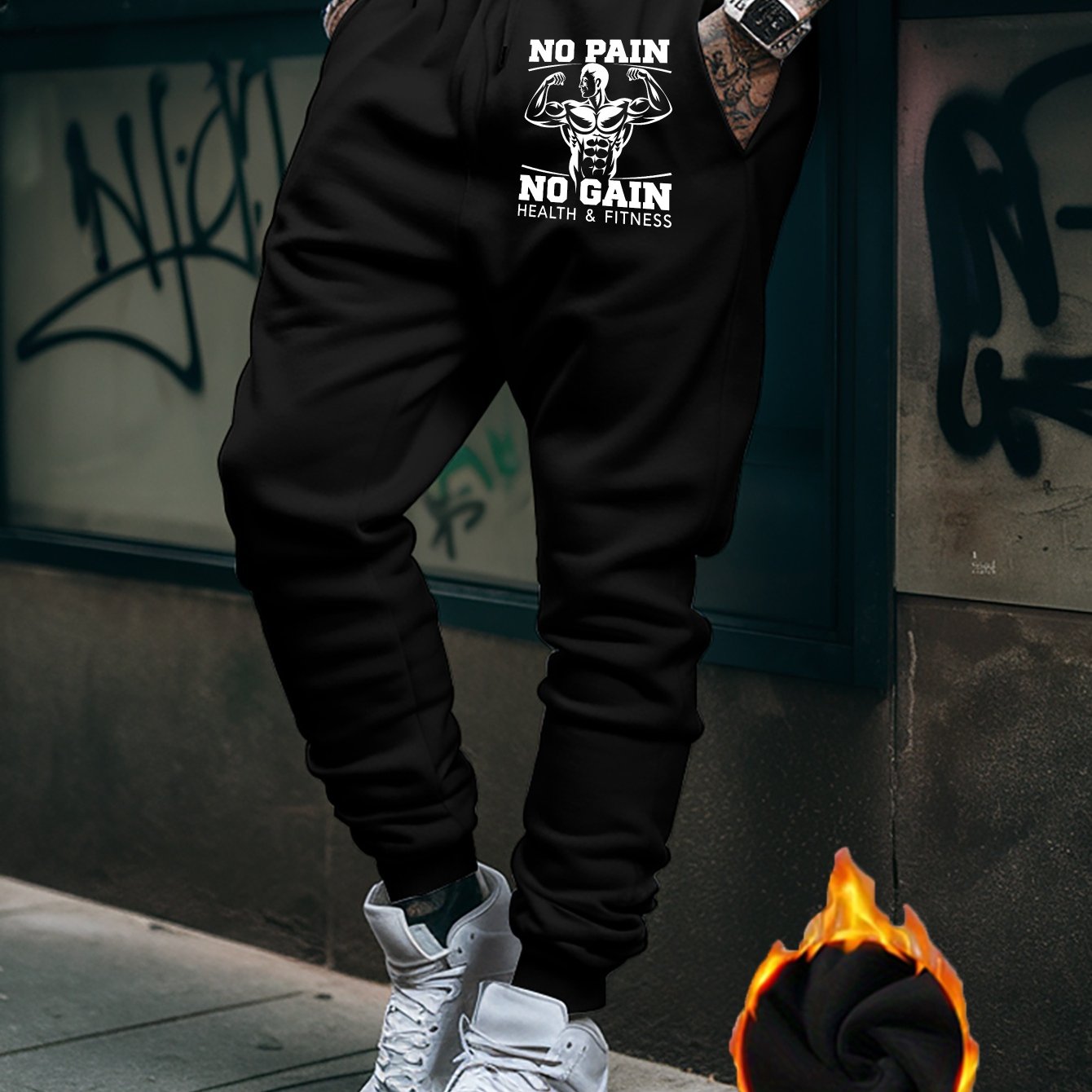 TEMU No Health Fitness Sweatpants Trendy Youth Pants Trousers Students Casual Printed Drawstring Pants