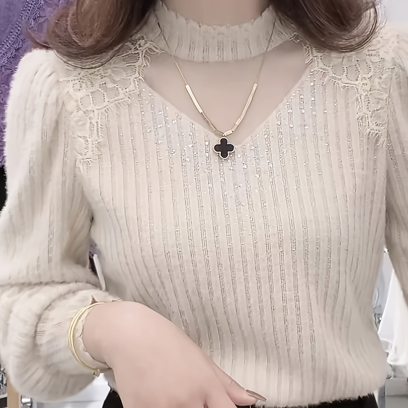 TEMU 【秋冬】おしゃれな長袖ベースシャツ。レースが可愛い、で着回し力抜群。