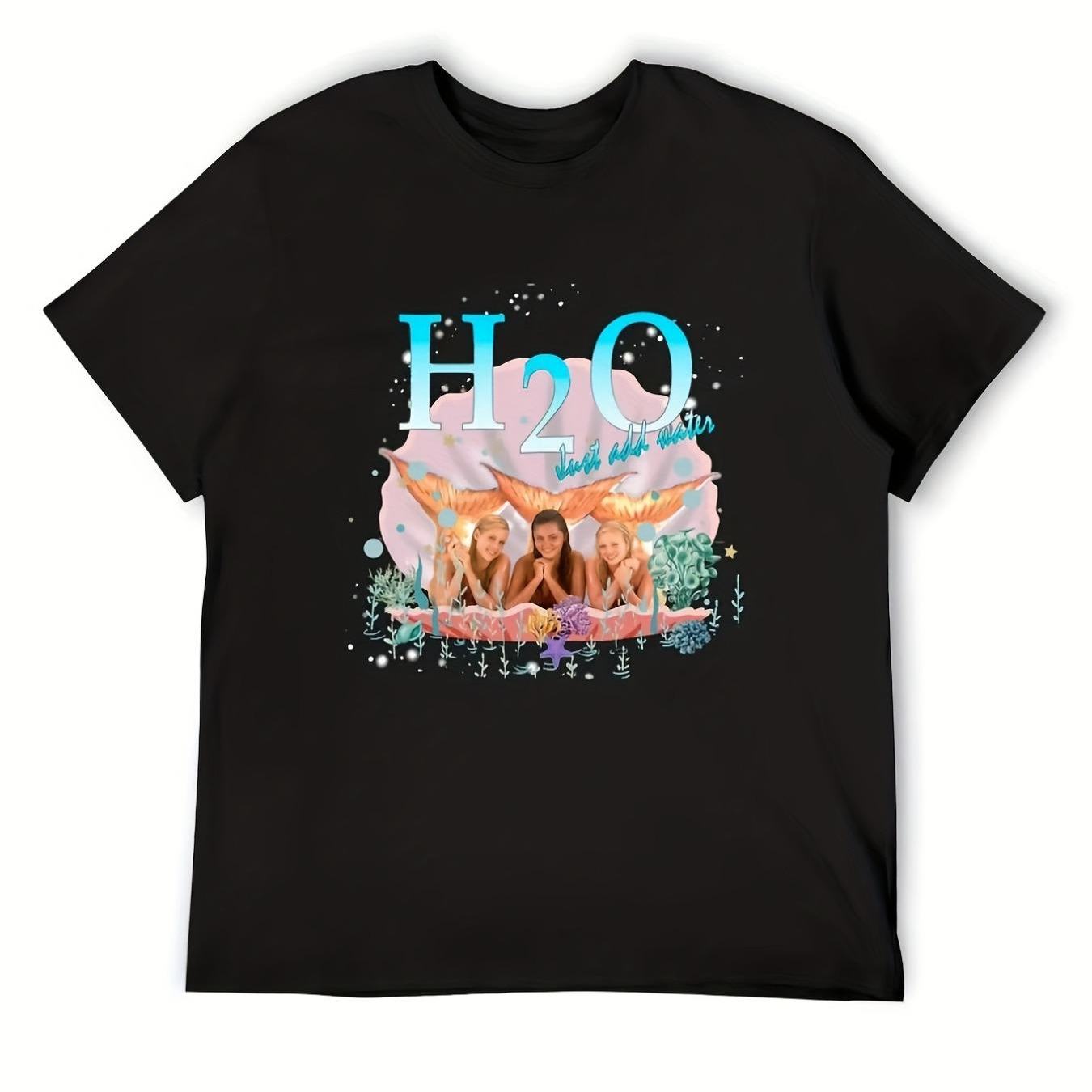 H2o Premium Men's Anime T Shirt Funny Swimming Design Black Turquoise Accents Casual Everyday For Fans Swim Enthusiasts Machine Washable Regular Fit Crewneck Leisure Clothing