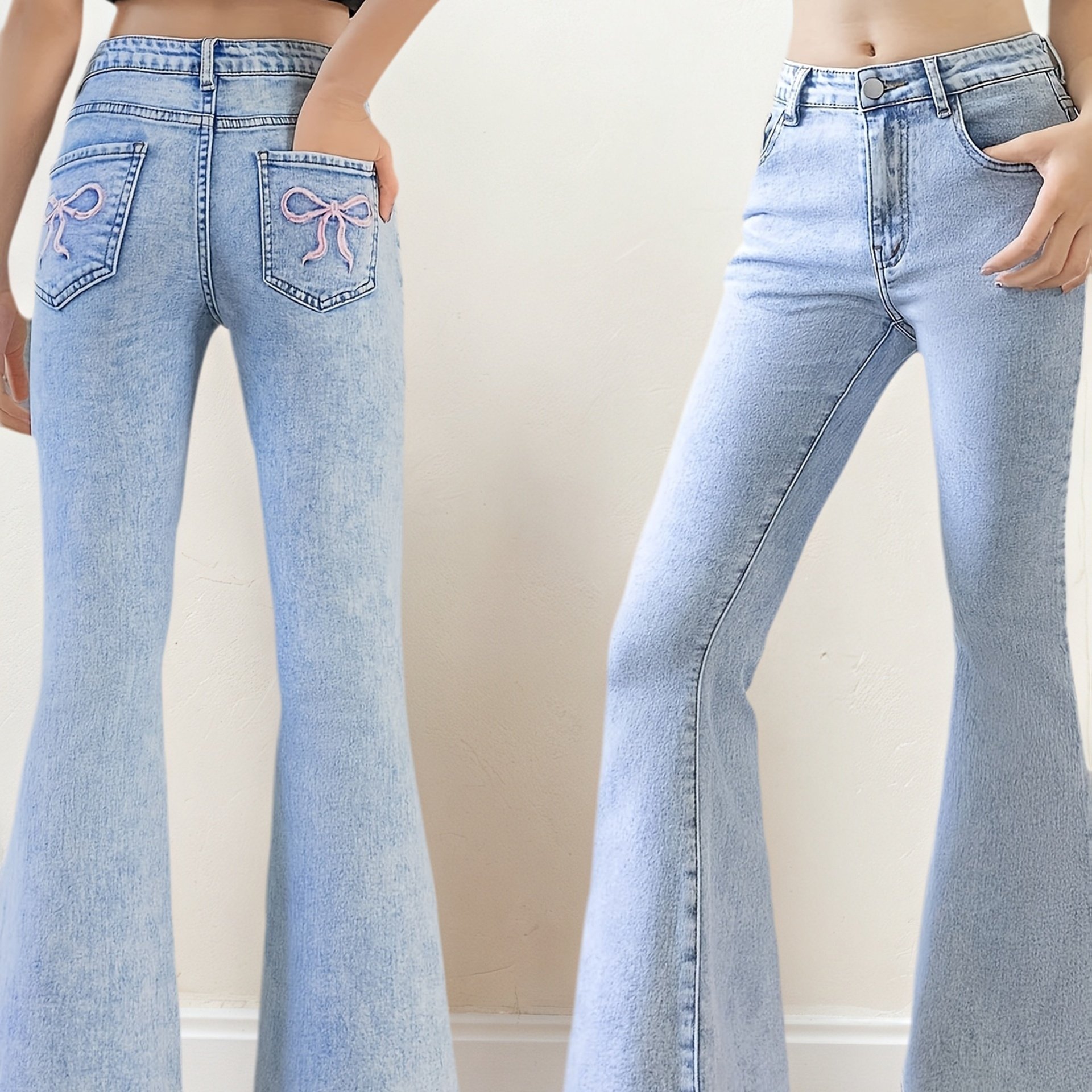 Image of Vintage Flared Jeans Create A Sweet-, Suitable For Daily , Music Festivals, And Other Fashion Looks