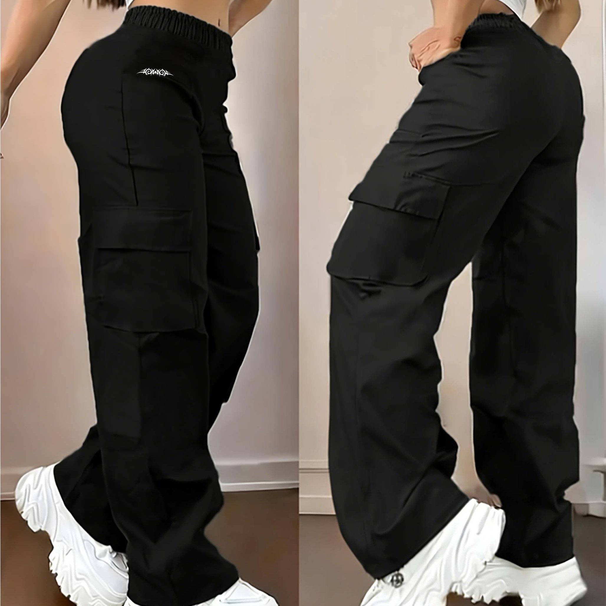 TEMU Pantaloni cargo da donna D355 stile piccante, pantaloni casual a vita e larga, pantaloni lunghi versatili stile americano stampa , pantaloni