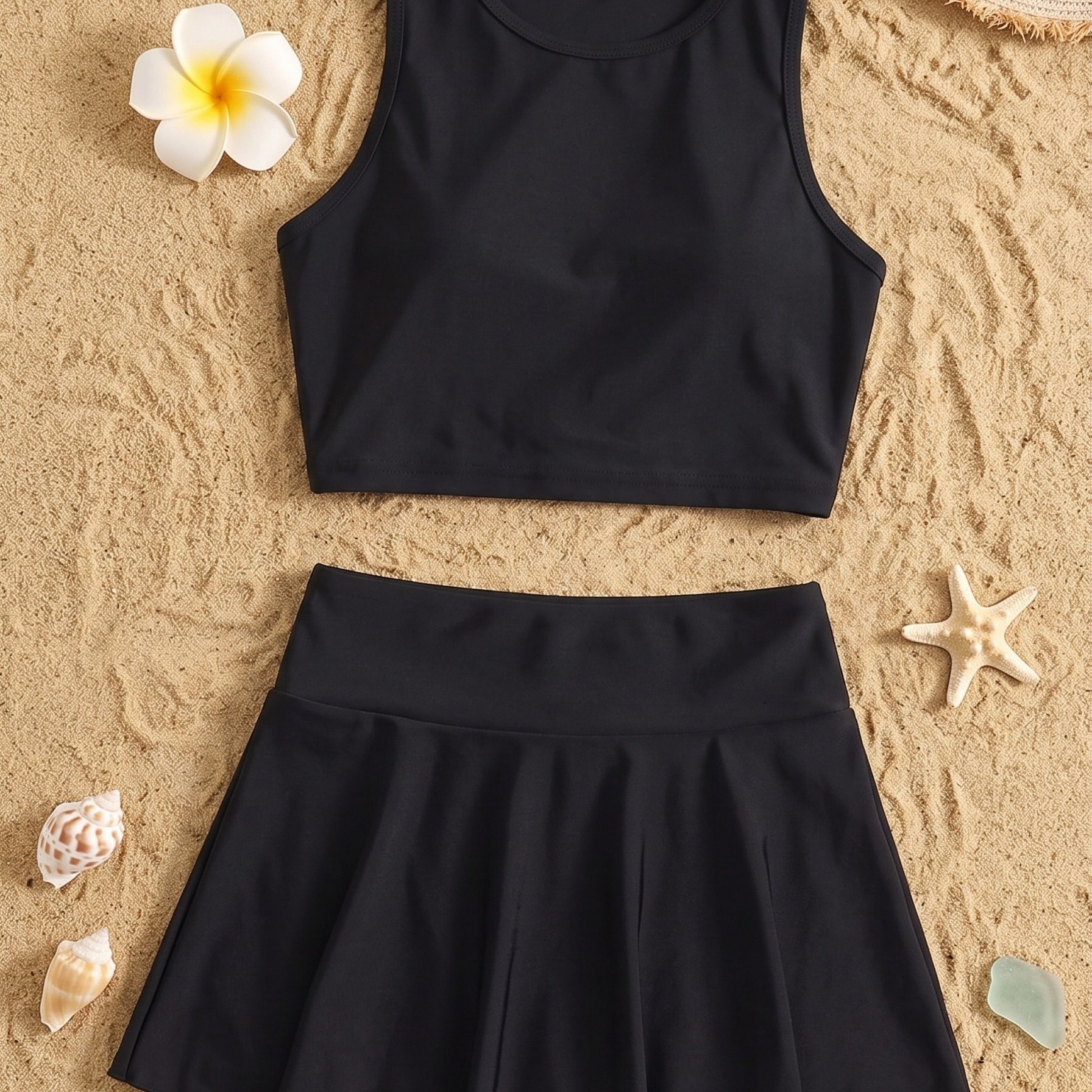 Girl's Clothing, Girls' Swimsuit, Solid Color Girls' Swimsuit, Tankini Style, Girls' Swimwear And Anti-see-through Swim Skirt Shorts 2pcs Set, Perfect For Beach Vacations And Resorts Swimming Pool