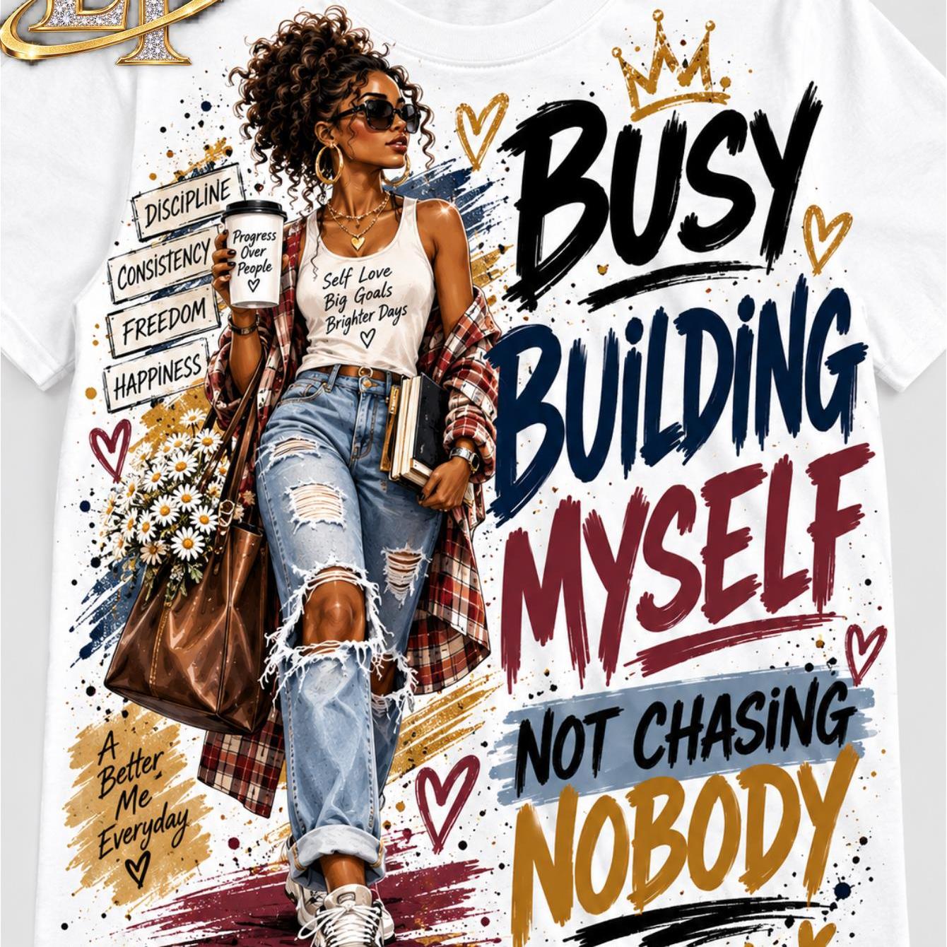TEMU Unisex Pure Cotton Busy Building Graphic T Shirt Independent Inspirational Woman Short Sleeve Crew Neck Tee