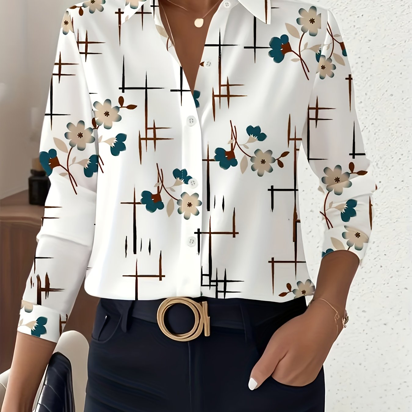 E-shop Damen Elegantes Kragenhemd - Langarmbluse mit Knopfleiste, Professionelle Bürokleidung, Ganzjahres- für Business & Casual Wear (Ohne Stretch)