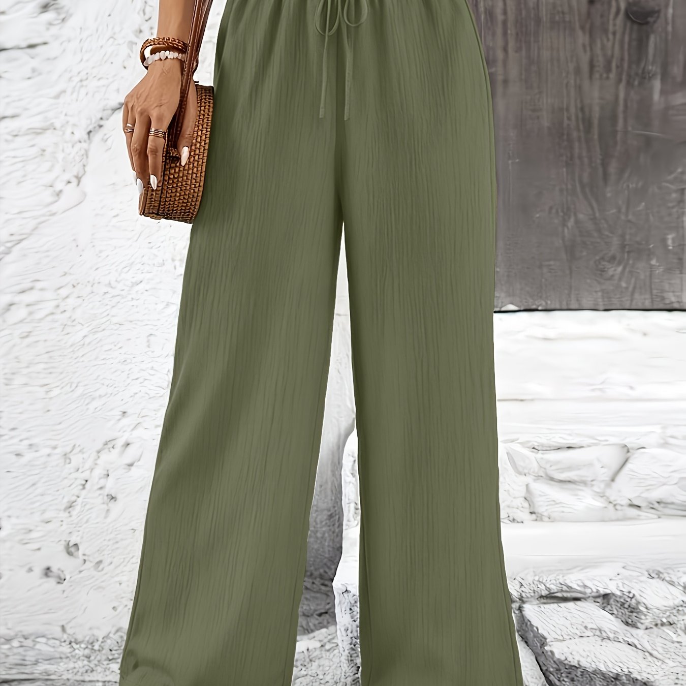 TEMU New European And Solid Color Casual Sporty Drawstring High-waist Wide-leg Trousers