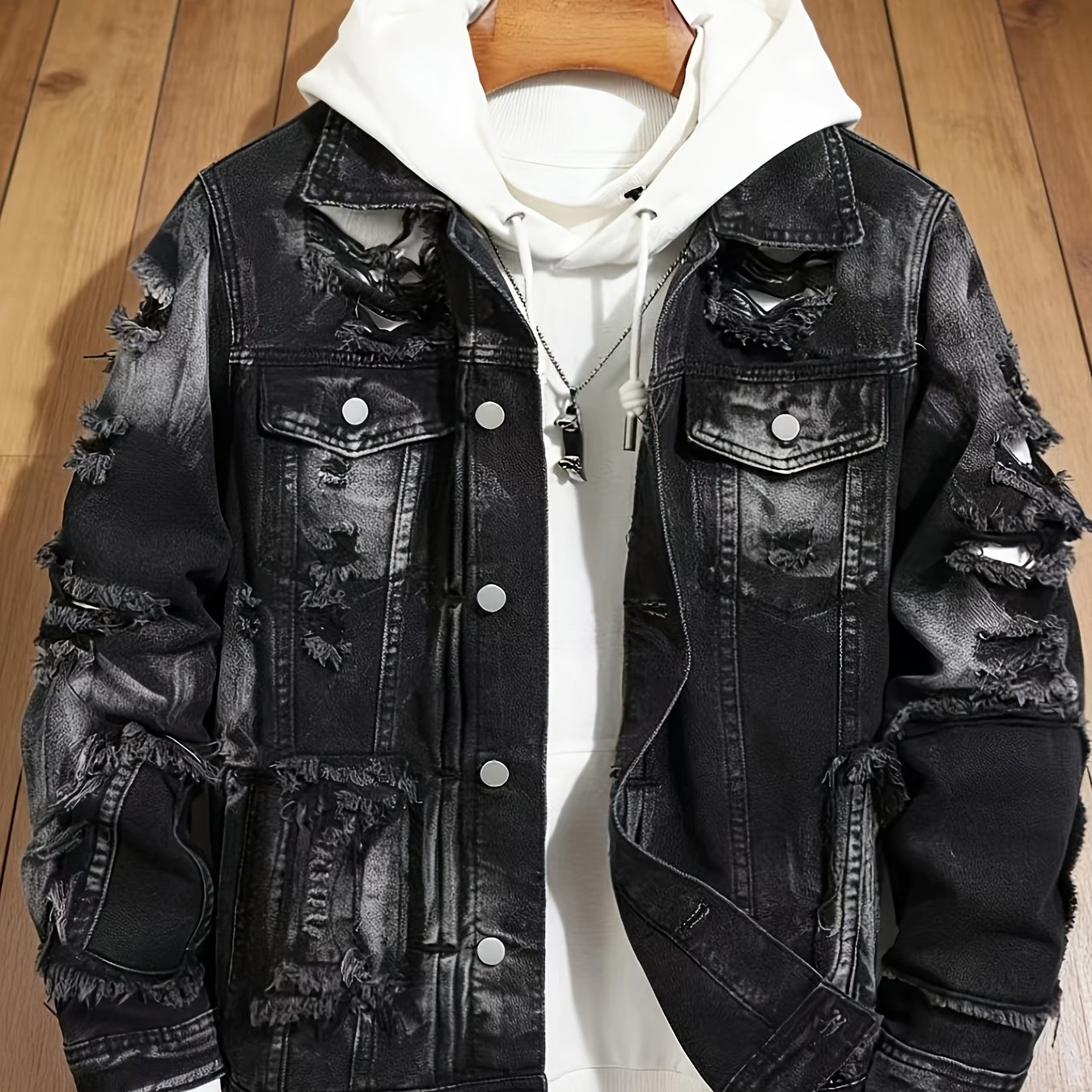 TEMU Men's High - Street, Cool And Edgy Ink - Denim Jackets (innerwear Not Included). Are Street - Style Loose And Casual Work - Style Coats. Are