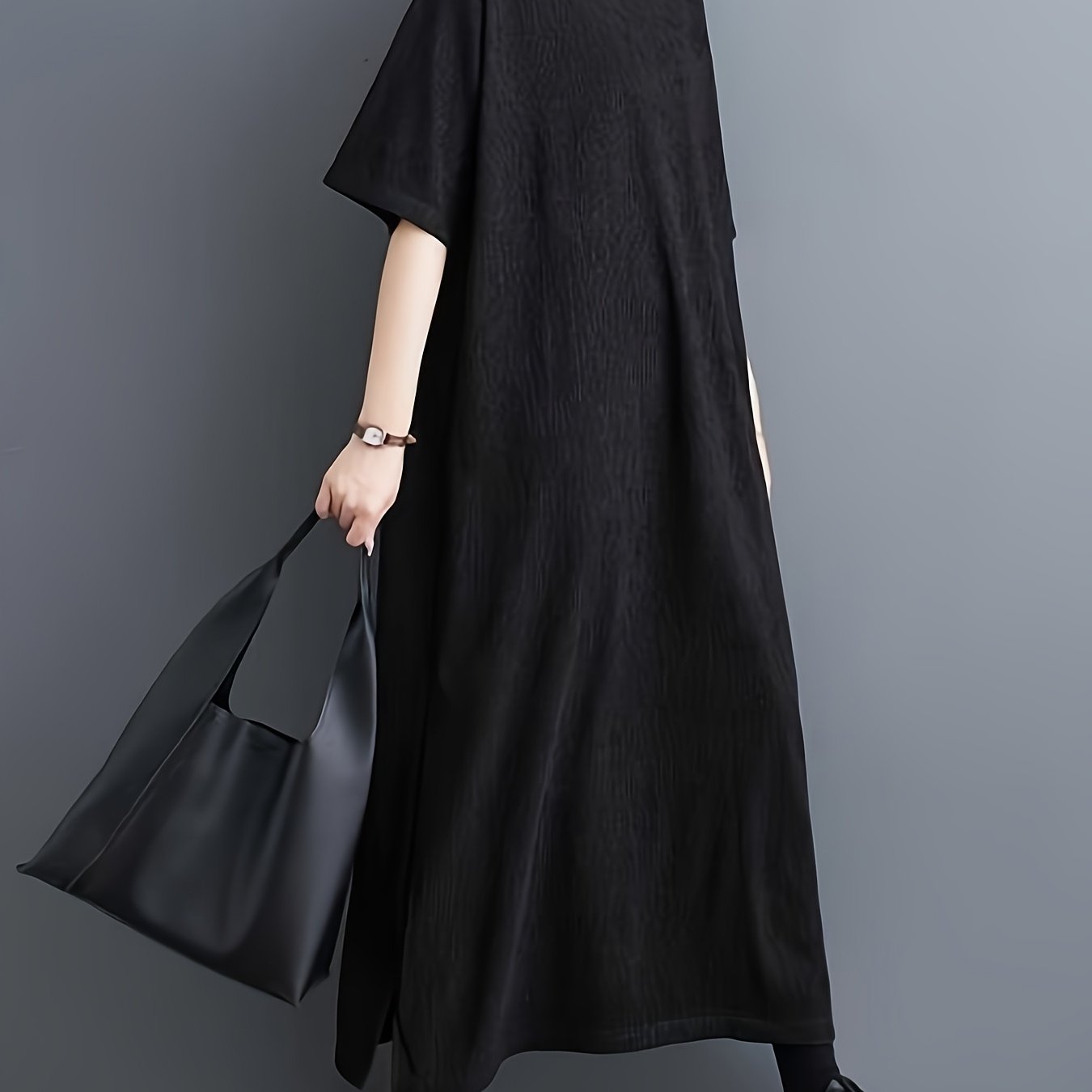 TEMU 【商品名】カジュアルで快適、革新的、ストレート、ス、クな無地ワンピースドレス。ゆったり、リフ、軽量で、春と夏に最適。