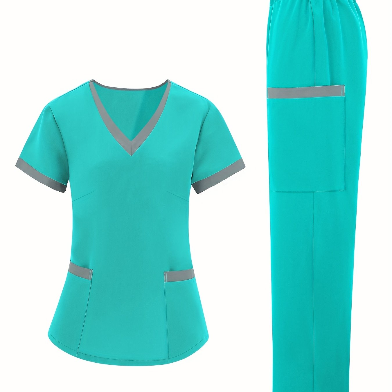 TEMU Conjunto de enfermera con cuello en V para mujer, estilo moderno - y transpirable, lavable a máquina, conjunto mate a bloques de color, con