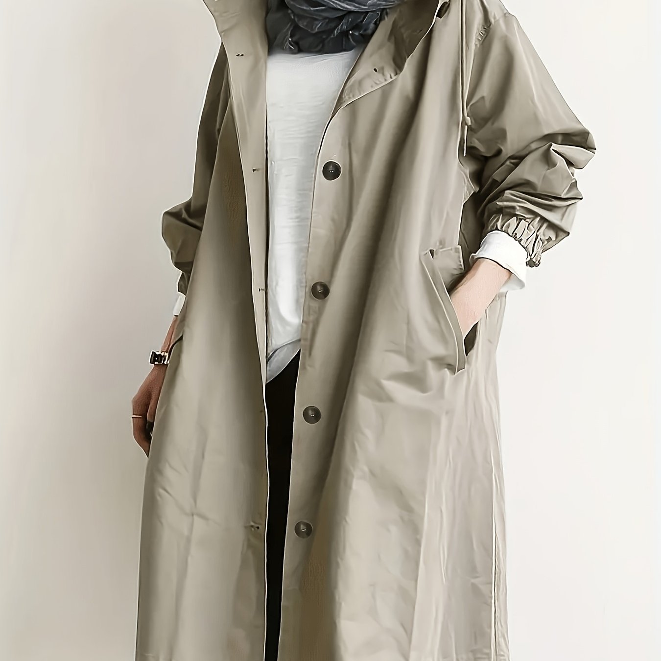 TEMU Fashionable Casual Personality Print Mid-length Long-sleeve Elegant Loose Unisex Trench