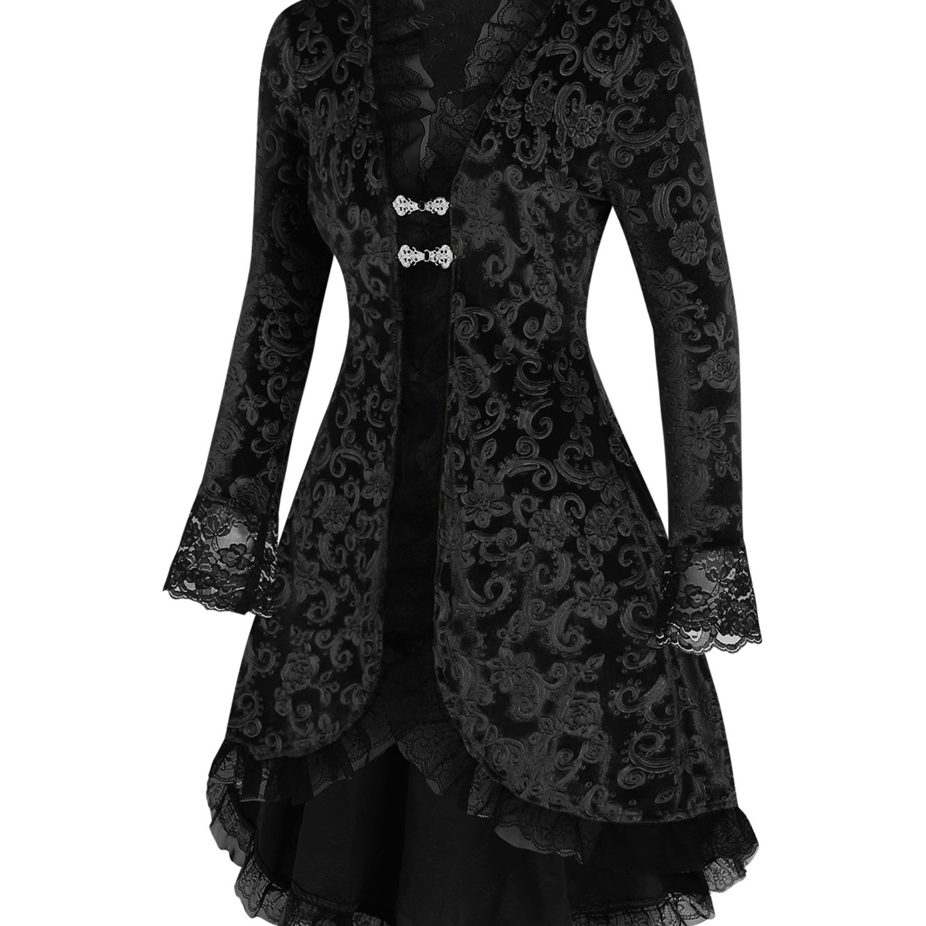 TEMU Gothic-Stil Koreanisches Samt-Kleid mit geprägter Spitzenborte Patchwork