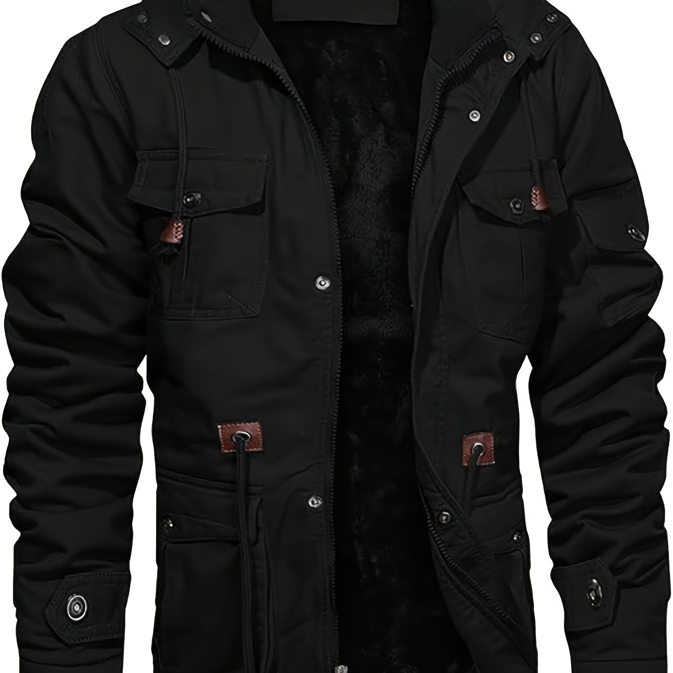 Men's Thick Winter Hooded Jacket Work Jacket Large Pocket Coat