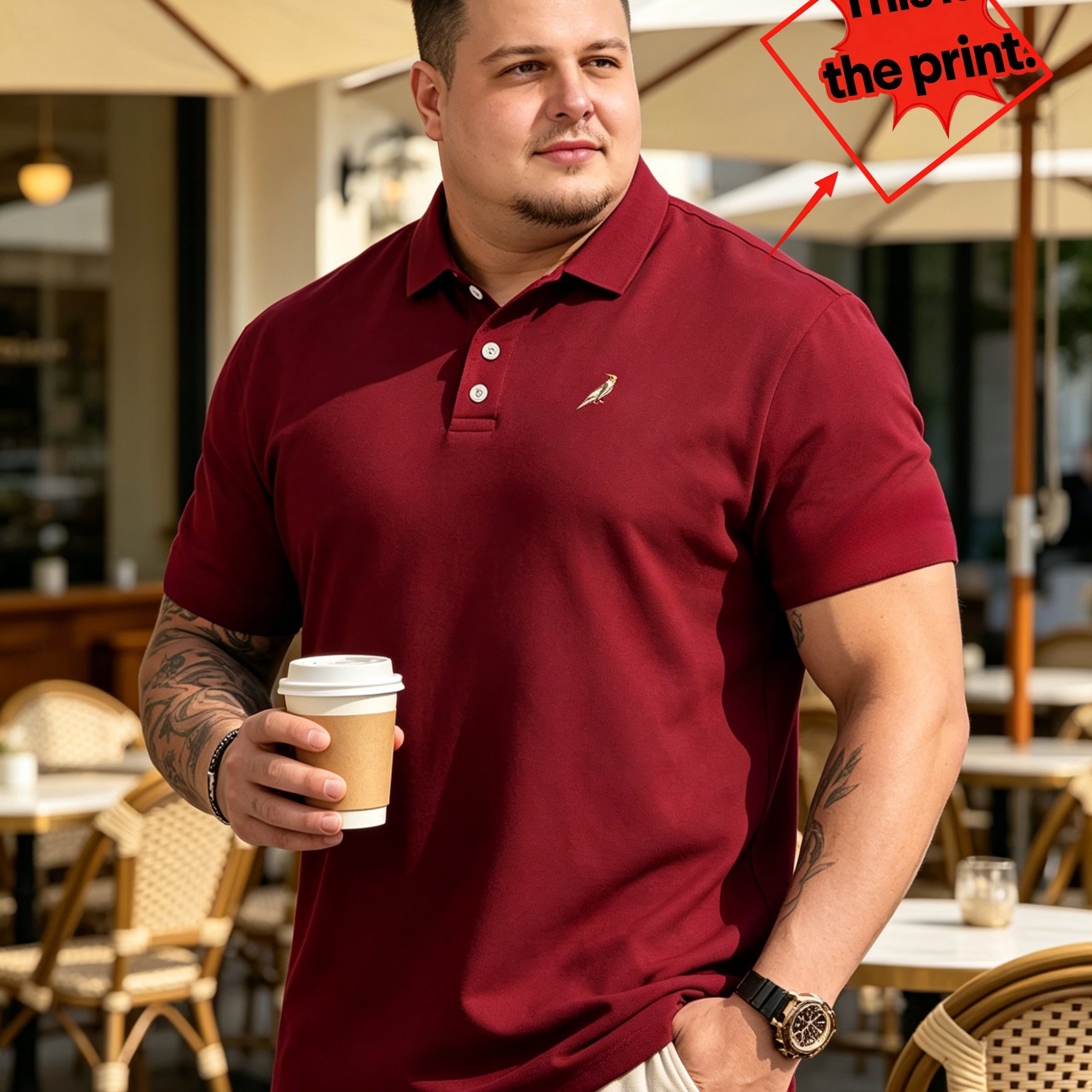 TEMU [printed Design-not Textured] Summer Men's Plus Size Short-sleeve Shirt, Solid Color Body With Delicate Print On Collar, Suitable For Shopping,