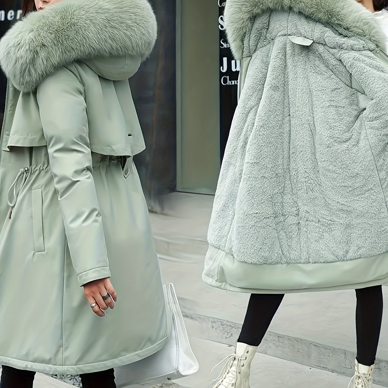 TEMU Giacca smanicata invernale , media lunghezza, foderata in pile, giacca trendy da donna con removibile