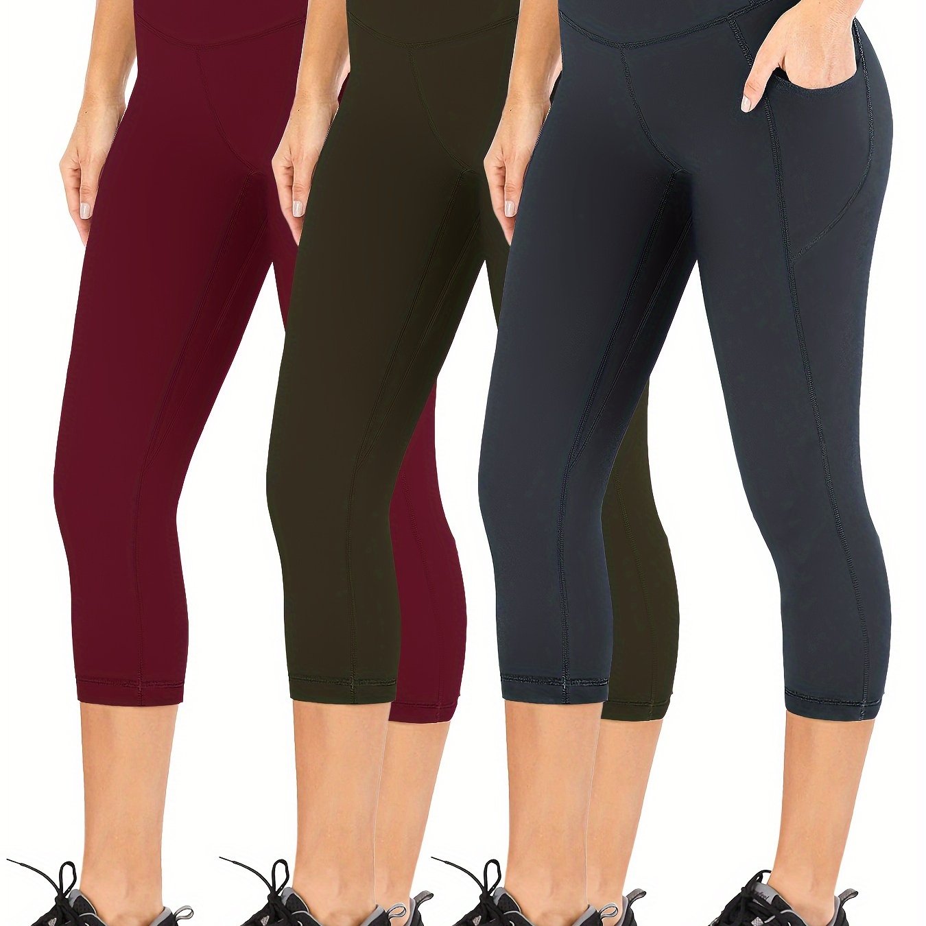 Side Pocket Yoga Capri Leggings Slim Fitted Super Stretchy - Temu