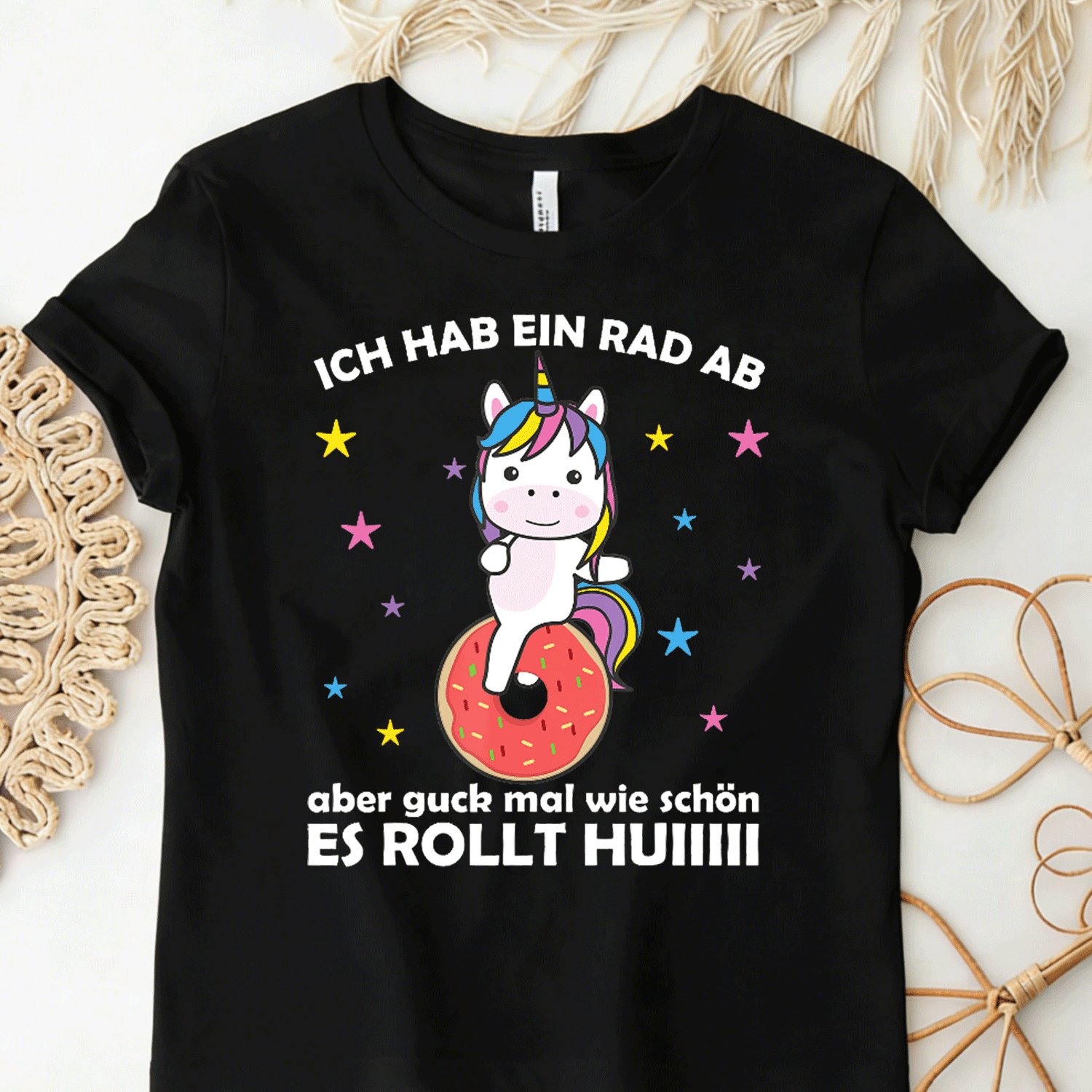 Image of Plus Size T-shirt With Text Ich Hab Ein Rad Ab- Cute Unicorn Donut For Men Women Unisex Funny T-shirt Big And Tall, Plus Size