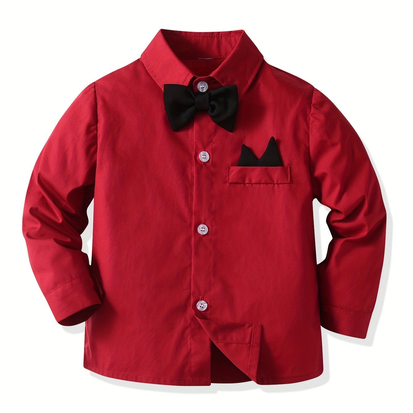 Image of Boys' Spring Summer New Style Dress Shirt, Long Sleeve Dress Shirt, Gentleman Shirt, Red Solid Color Shirt, Formal Shirt, Festive Blouse, Casual Gathering Activity Performance Shirt