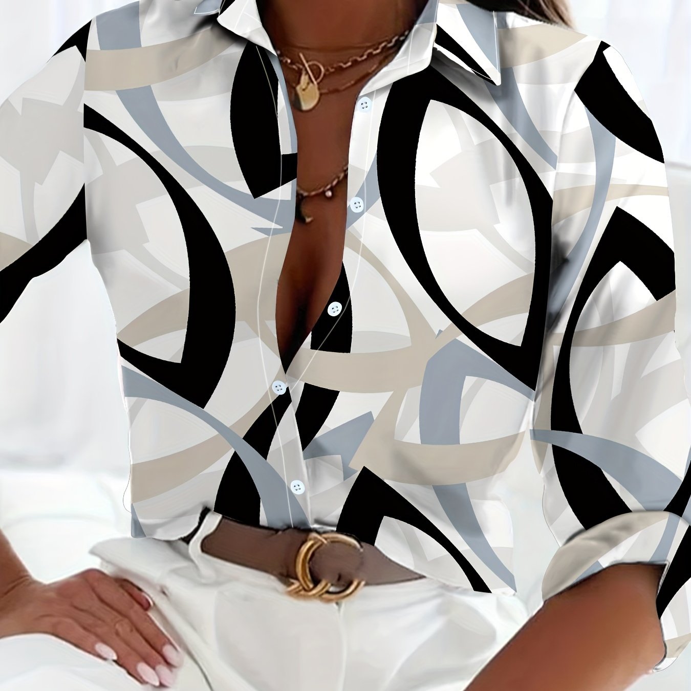 Image of European And American New Style Simple Top, Women's Long Sleeve Printed Shirt, Random Print