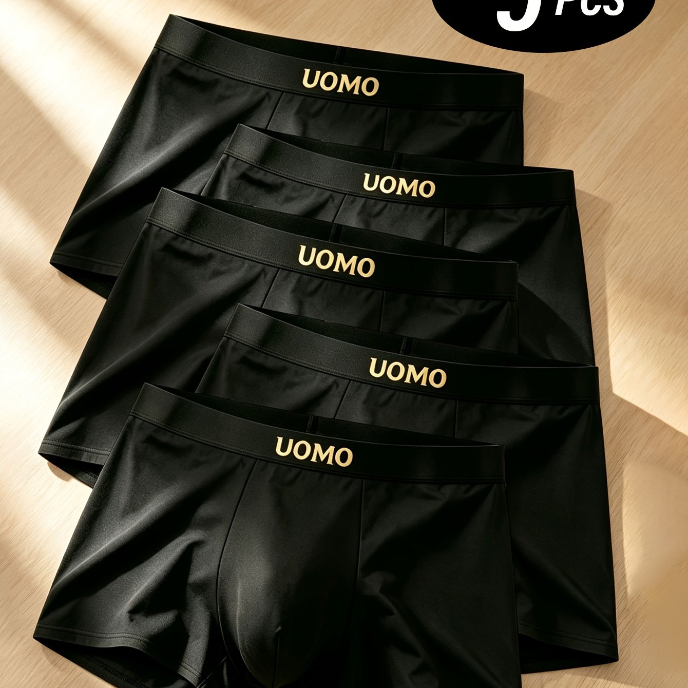 TEMU 5pcs Men's Flat Underwear, Breathable, Comfortable, And Stylish With Elastic Waistband, High Elasticity Fabric, Solid For Everyday Casual Wear,