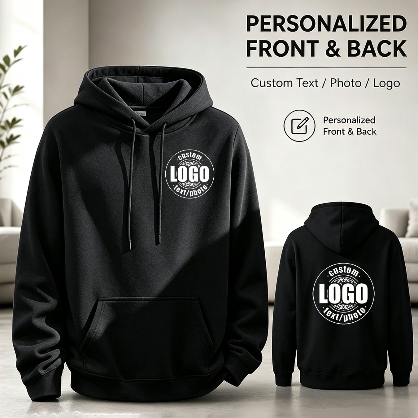 TEMU Men's Casual Hooded Sweatshirt - Custom Photo/text Hoodie - Printed With Patterns And Text, Your Own Design, Casual Hoodie For Daily Wear,