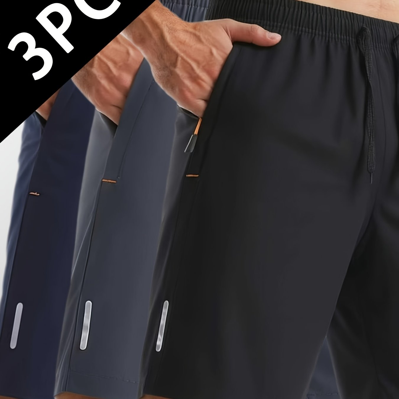 TEMU 3pcs Set Of Spring And Autumn Popular Outdoor Quick Drying Reflective Strip Design Men's Casual Outdoor Sports Shorts