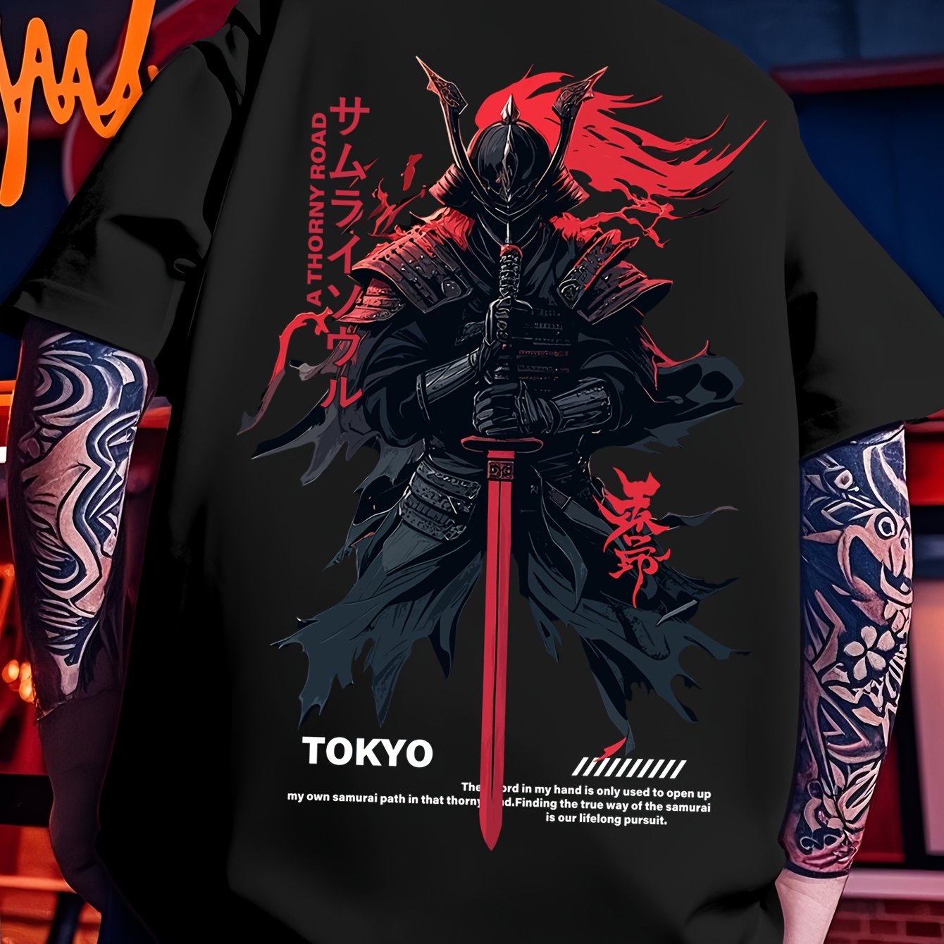 TEMU Men's Casual Athletic Hand Sword For Opening And The Way To Straight Road Pattern Print Short Sleeve T-shirt