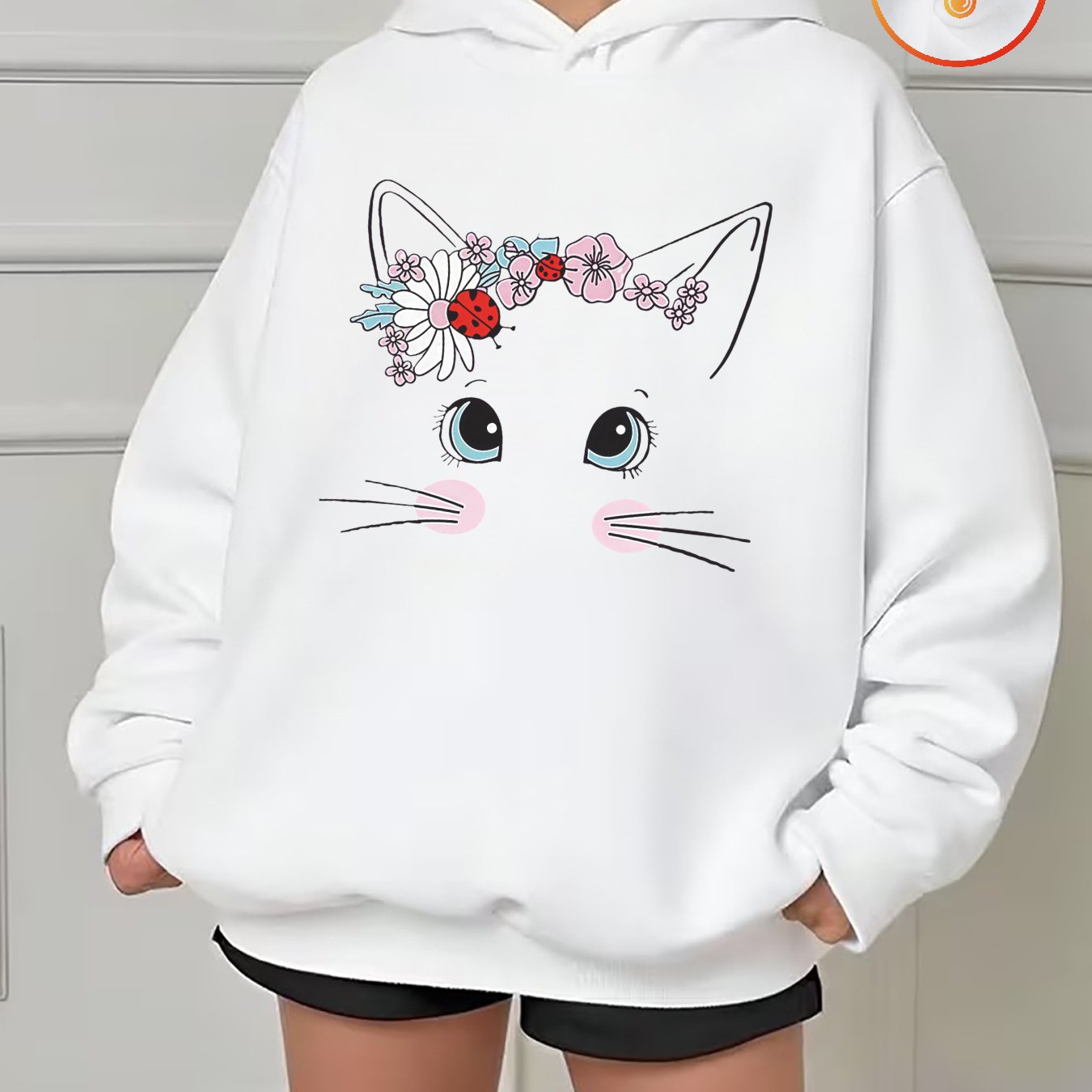 Girl's Clothing, Christmas Gift - Cat Face Print Long Sleeve Hoodie In 360g Thick Cotton, For Autumn/winter And , Fashionable For Casual Attire, For Teenager