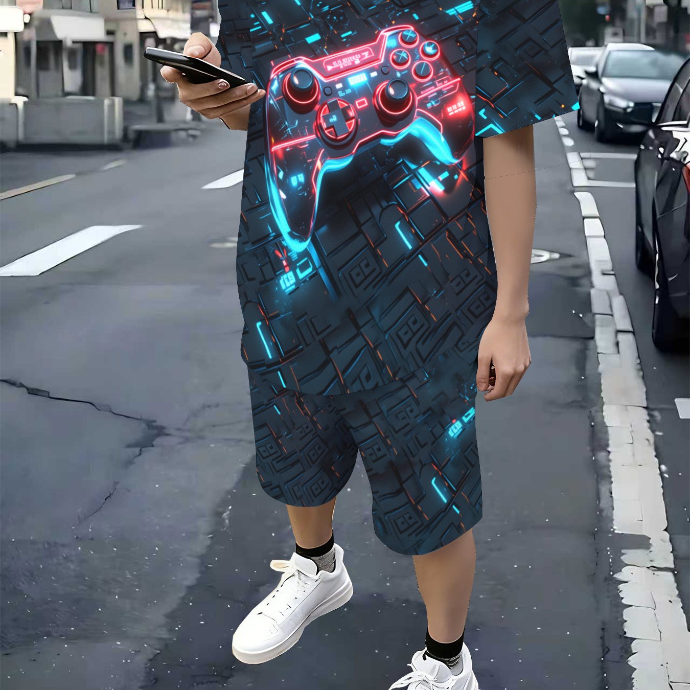 TEMU Boys' Summer Set, Fashionable And Game Theme Printed Pattern, Youth Fashion Shorts Set, Short Sleeve T-shirt And Loose Shorts 2pcs Set, Daily