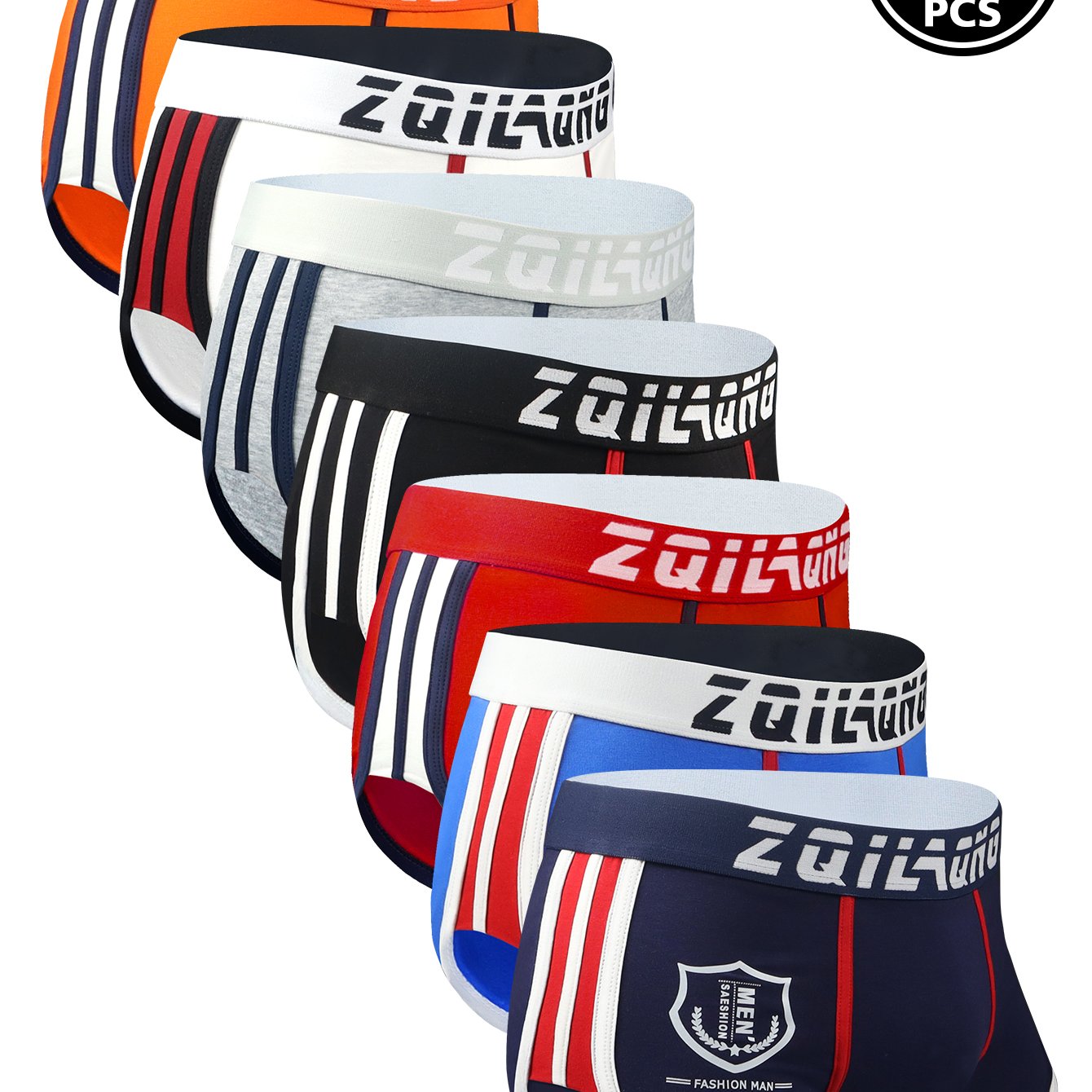 Image of 7-pack Of Men's Cotton Athletic Underwear With Contrasting Trim, Comfortable And Breathable, Casual Wear