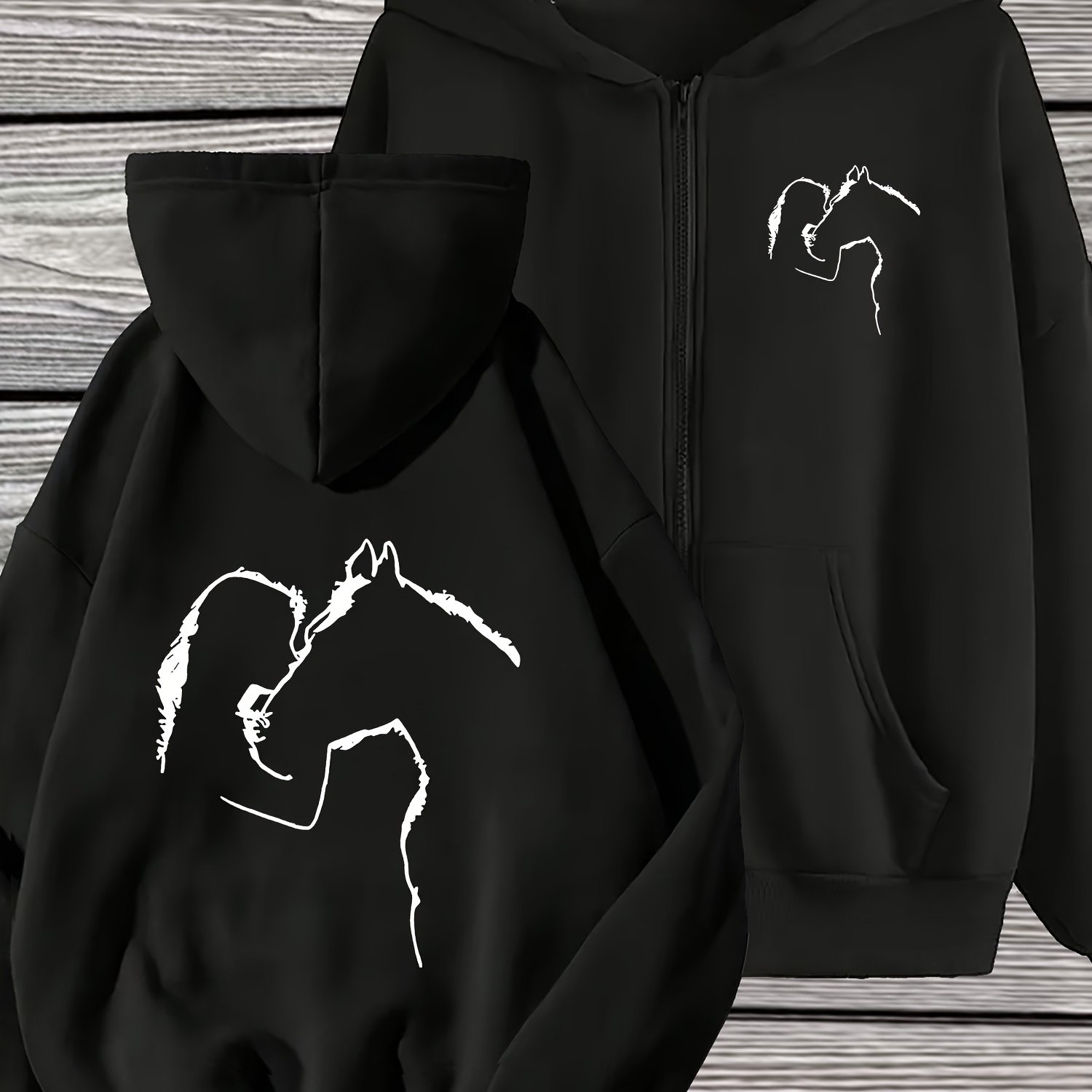 TEMU Women's Zippered Hooded Jacket And Rider Graphic | Comfortable, , , Ideal For Daily And Casual Gatherings, In Multiple Sizes And Colors