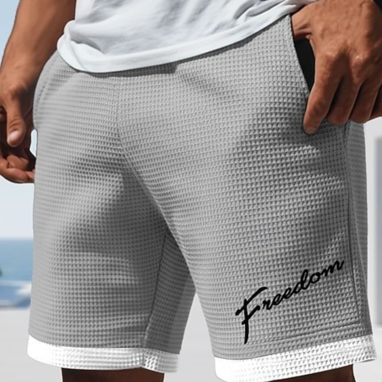 TEMU Men's Beach Vacation Waffle Shorts - Letter Print, Premium Textured Beach Shorts, Casual Men's Shorts, Hawaiian Vacation/home/, Elastic
