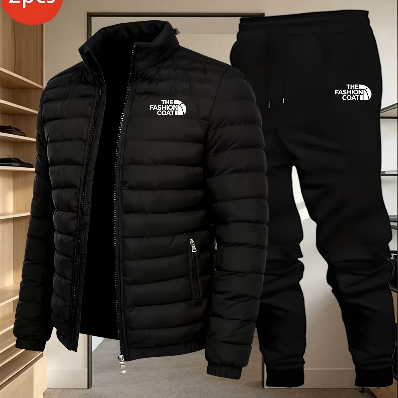 Cross-Border Winter Men's Padded Jacket 2pcs Set