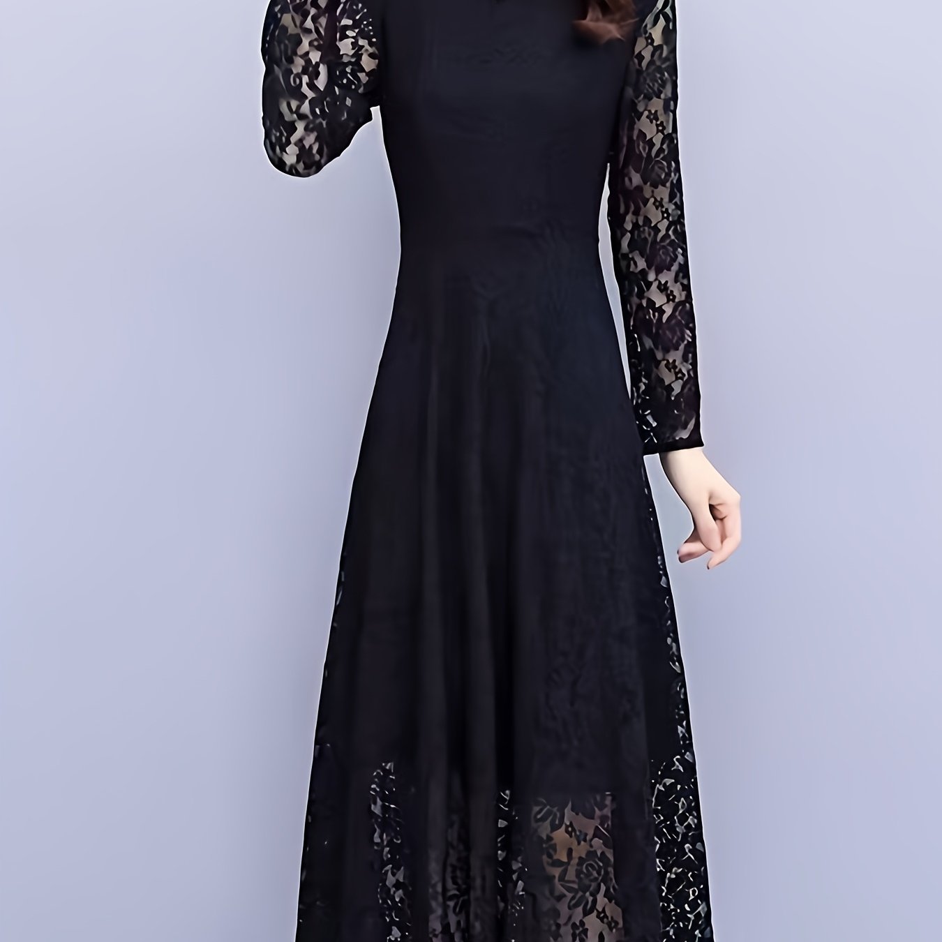TEMU Versatile Stylish Dress, Formal Dress, Wedding, Party Dress, All Lace, Long Dress, Suitable For All , Lace Dress, Long Dress, Long Sleeves,