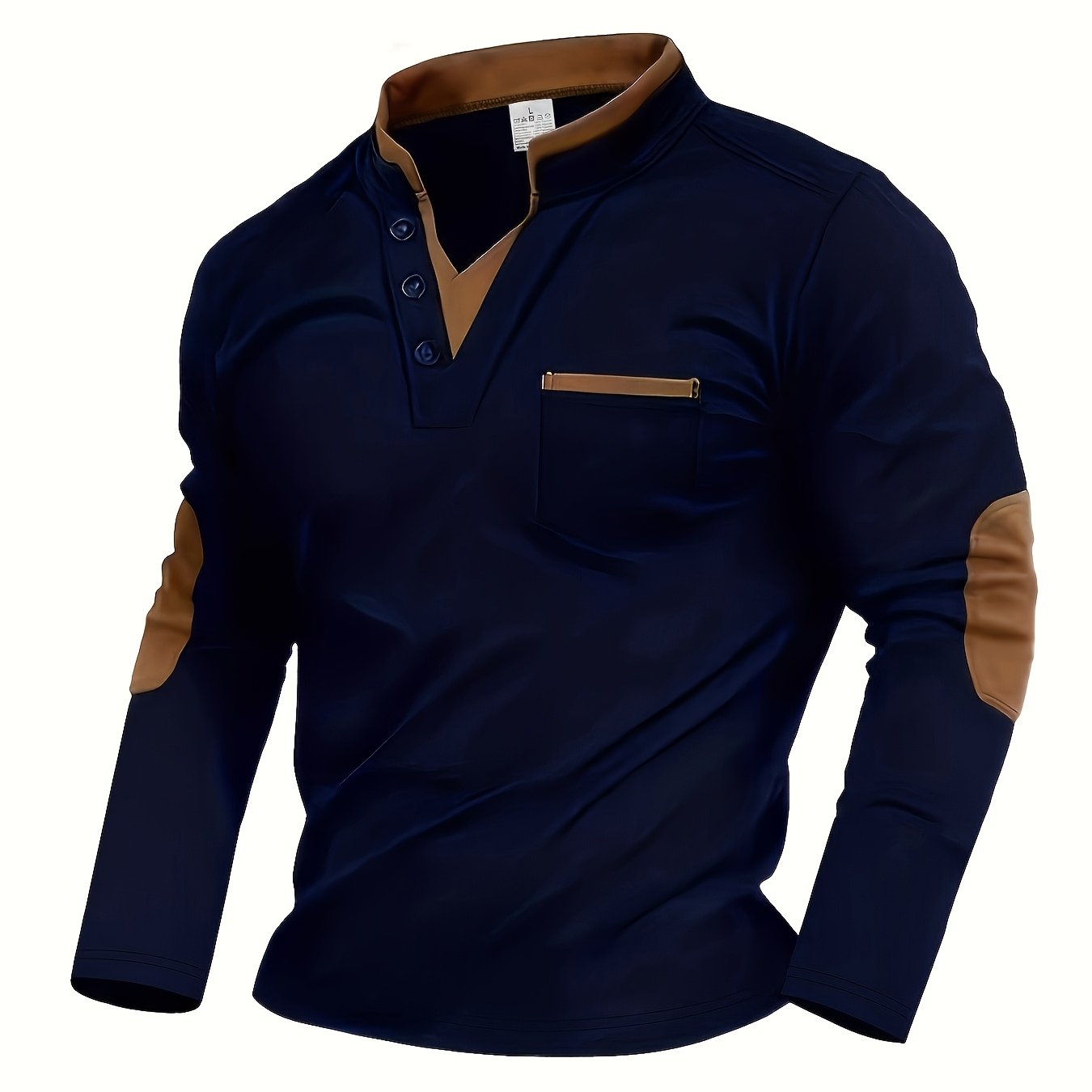 TEMU Men's Long Sleeve Shirt - Golf & Outdoor Wear, Front Button Design, Color-block - Durable Casual Knitwear For Camping & Daily Wear - Must-have