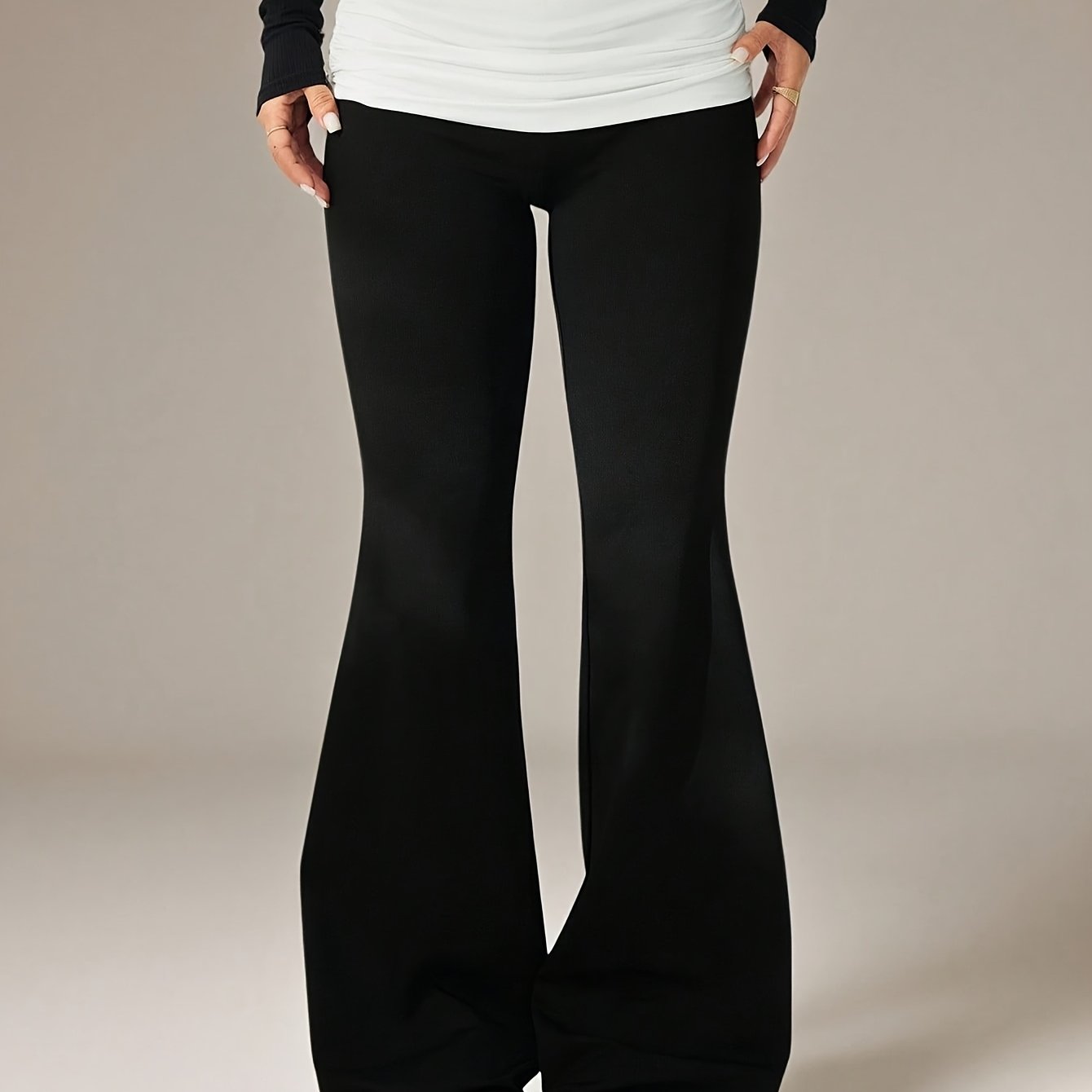 Women's Casual Flared Trousers With Color- Waistband