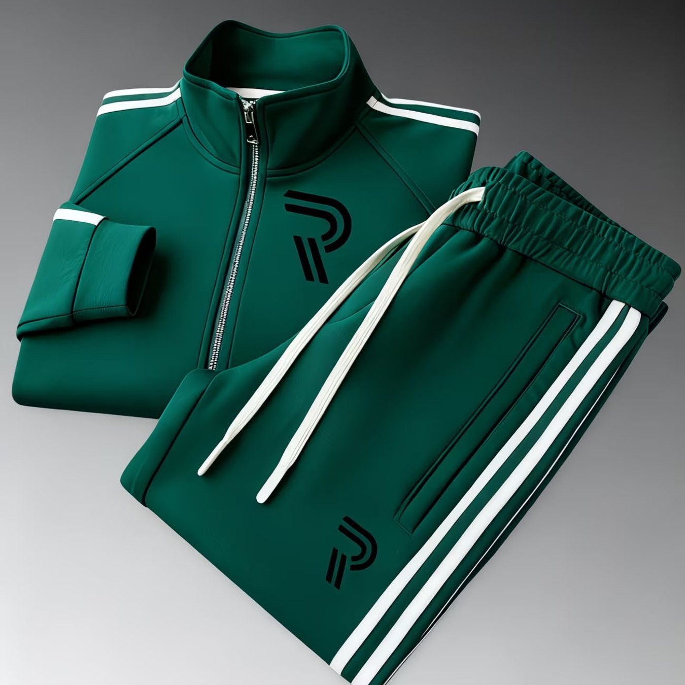 Men's Track Suit Collar Zip Jacket With White Striped Pants Casual Sportswear Street Style Men's Fashion For Adults Men Daily Wear Sport Outfit